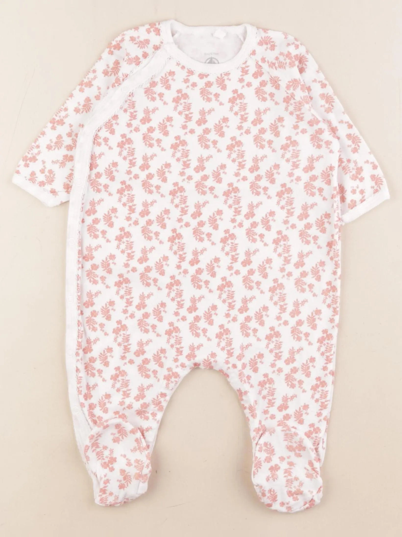 Petit Bateau - pyjama coton blanc, rose - 6 mois