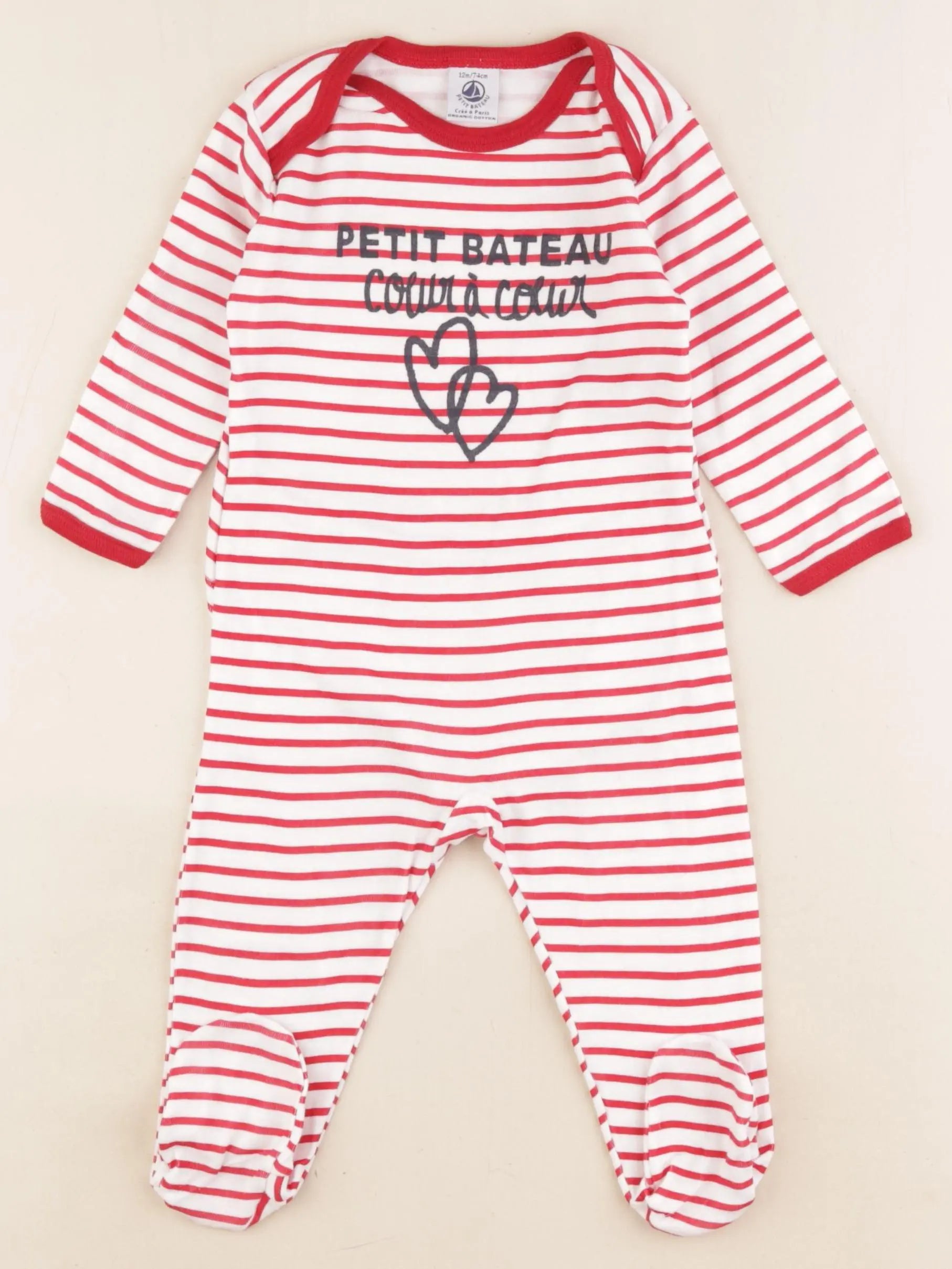 Petit Bateau - pyjama coton blanc, rouge - 12 mois