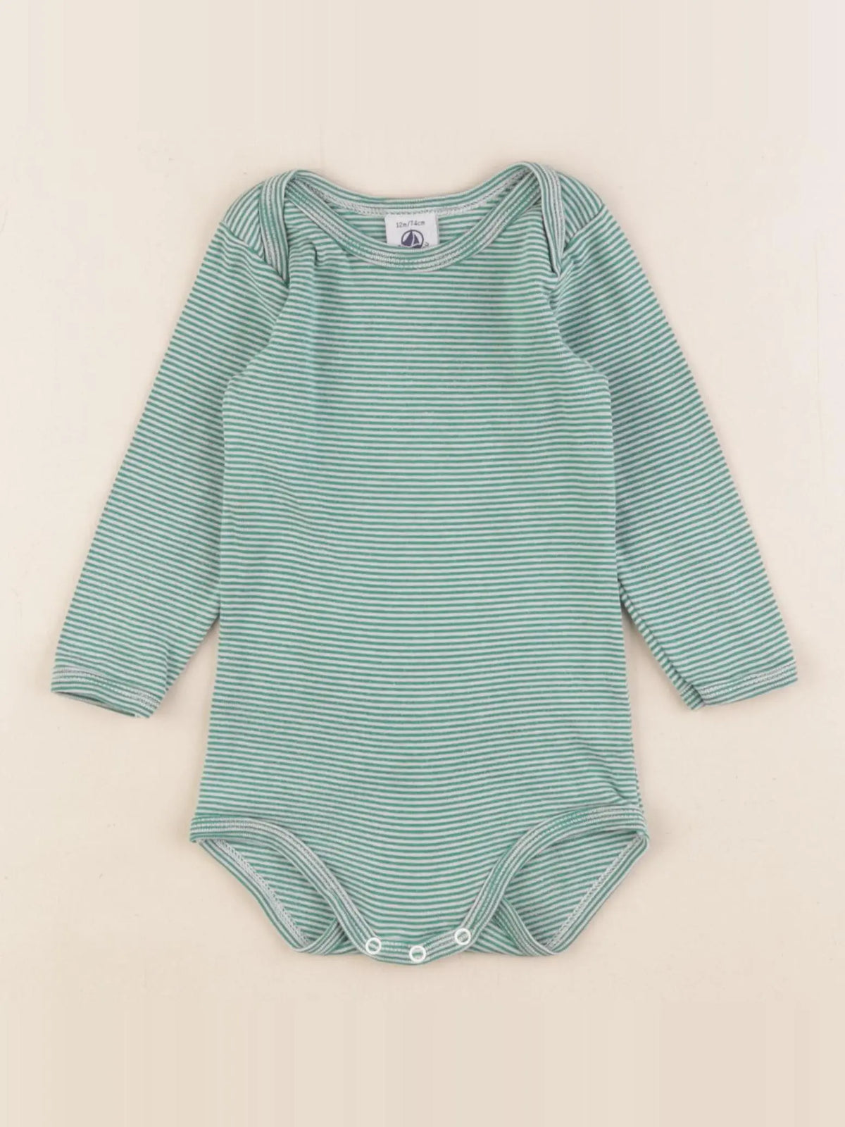 Petit Bateau - body coton blanc, vert - 12 mois