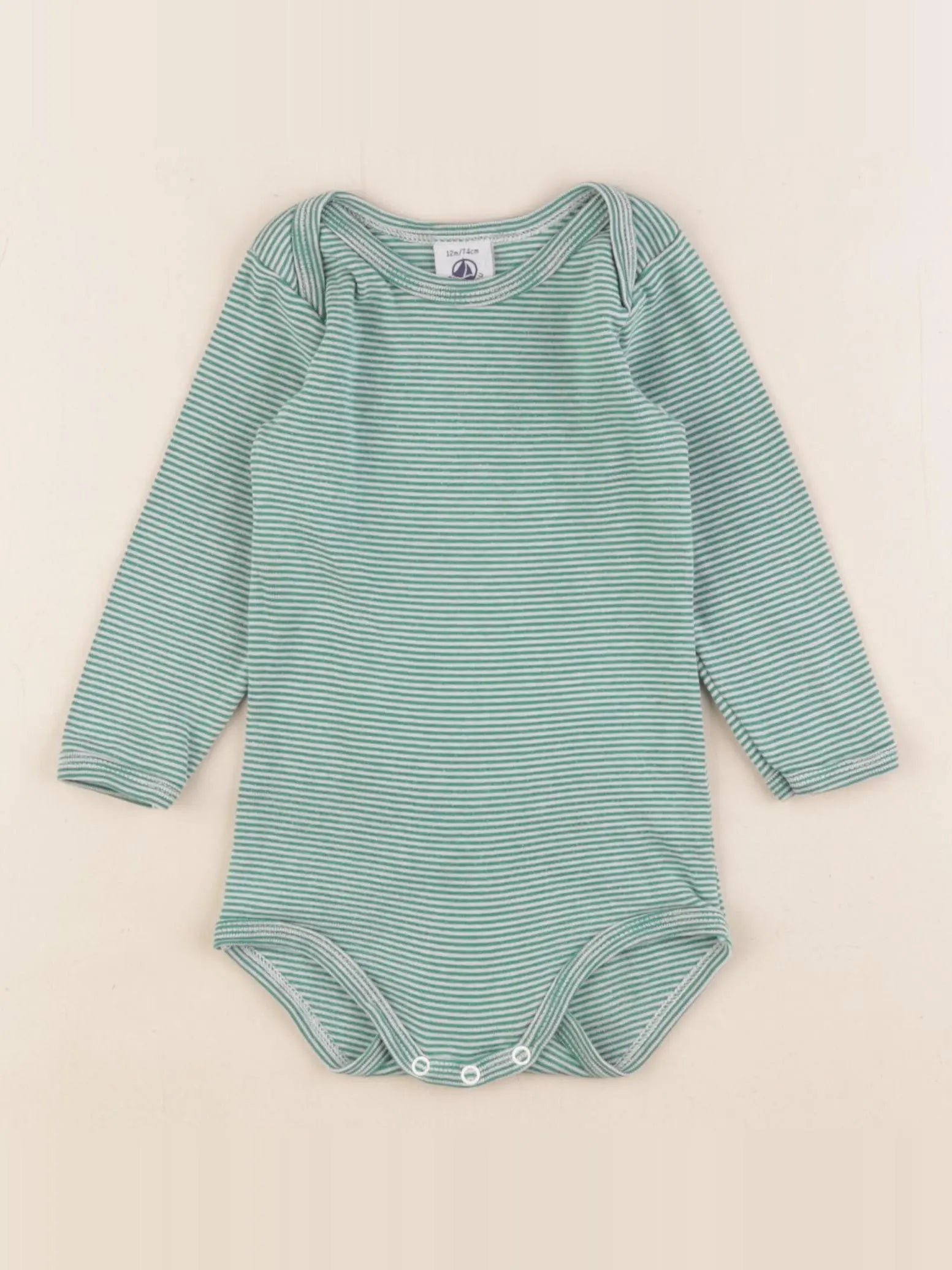 Petit Bateau - body coton blanc, vert - 12 mois