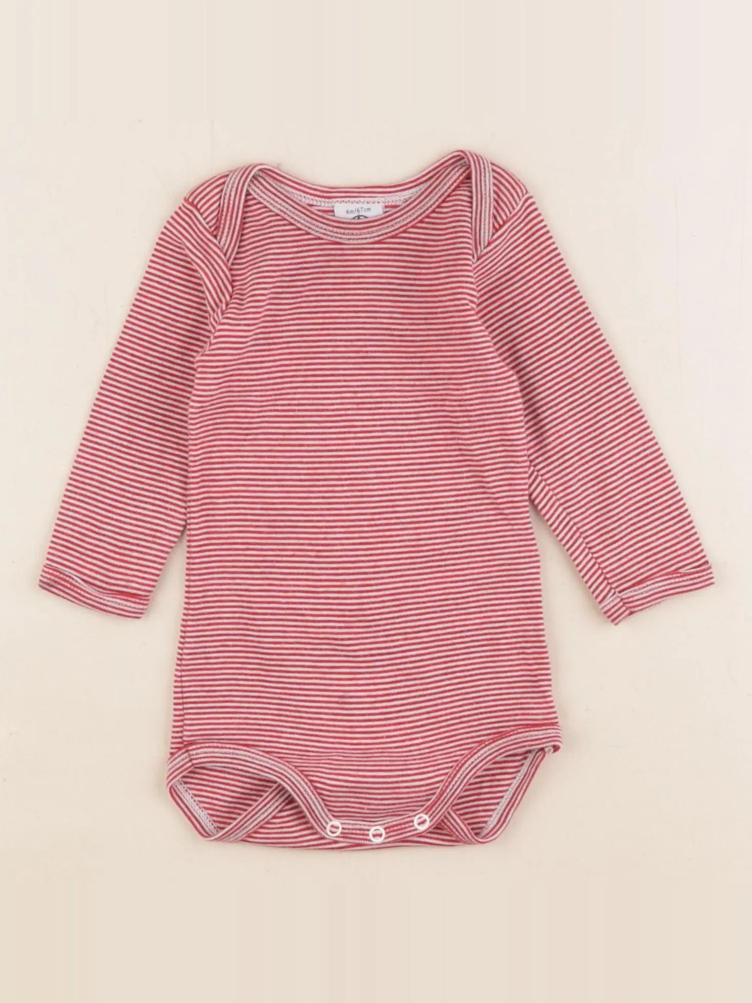 Petit Bateau - body coton blanc, rouge - 6 mois