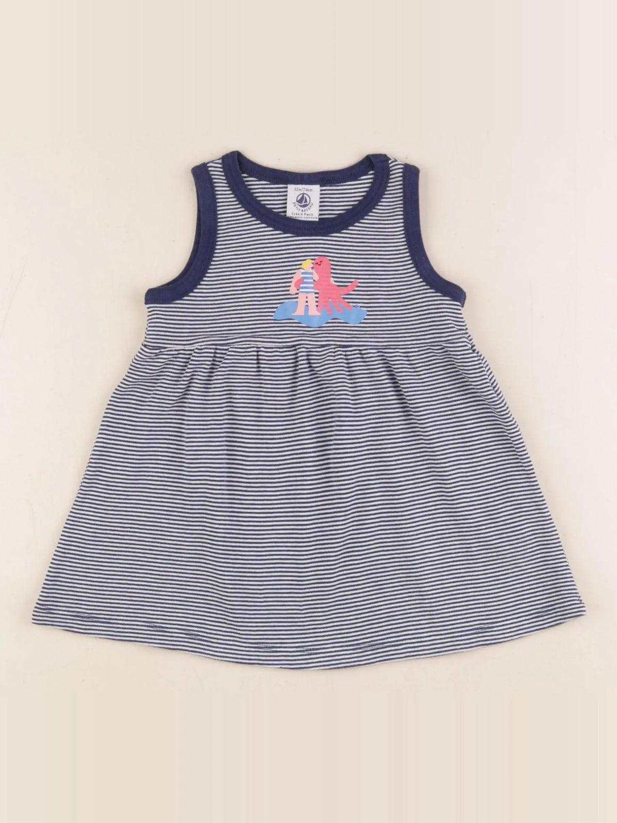 Petit Bateau - robe blanc, bleu - 12 mois