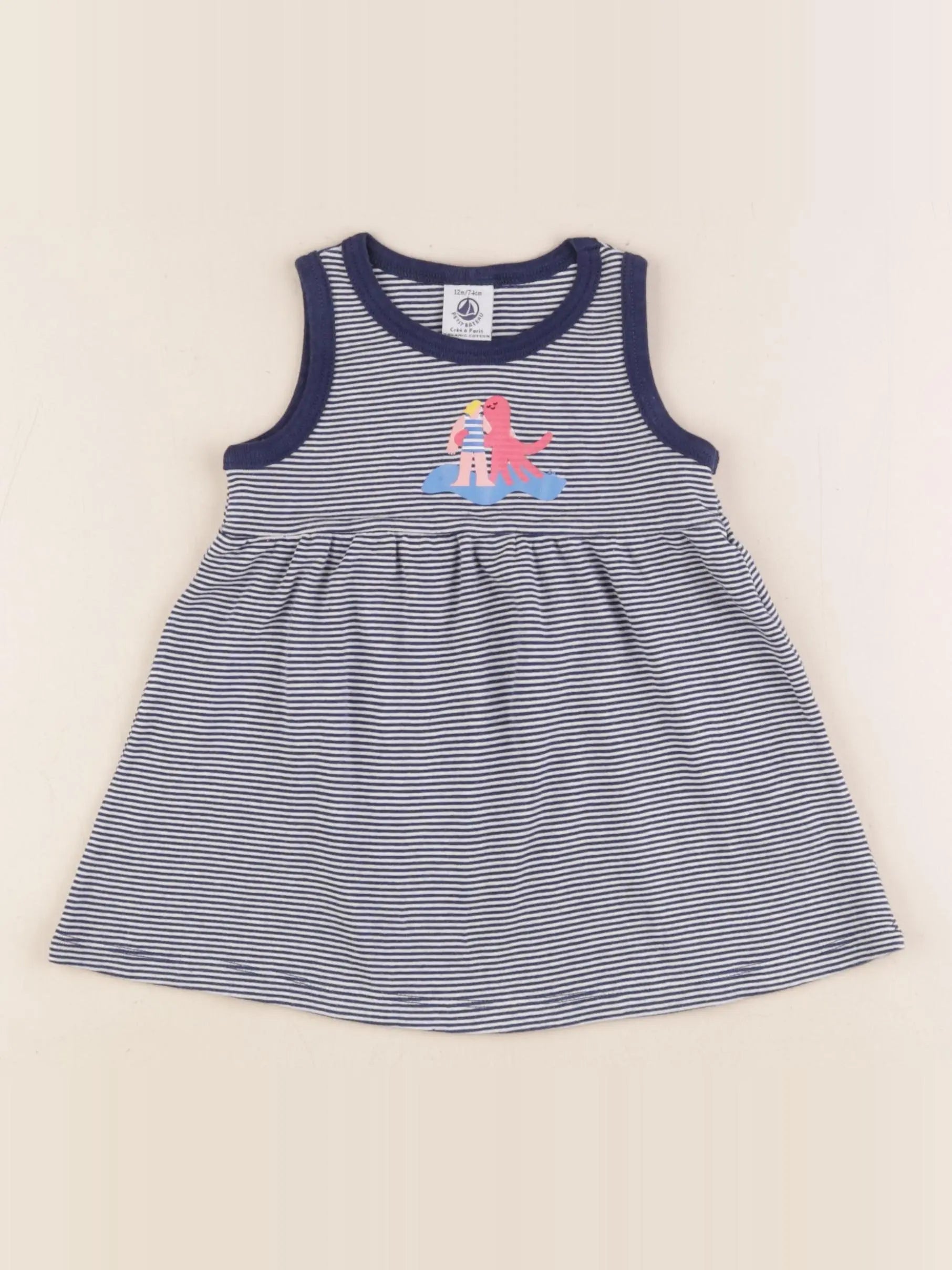 Petit Bateau - robe blanc, bleu - 12 mois
