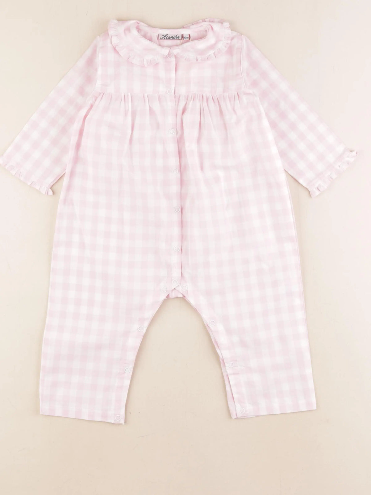 Acanthe - pyjama coton blanc, rose - 12 mois