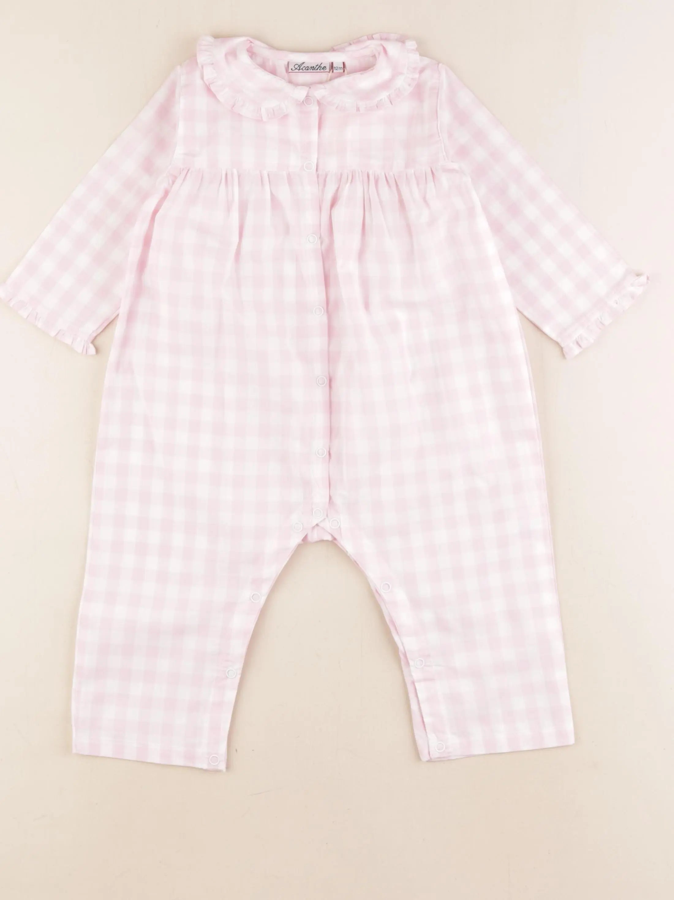 Acanthe - pyjama coton blanc, rose - 12 mois