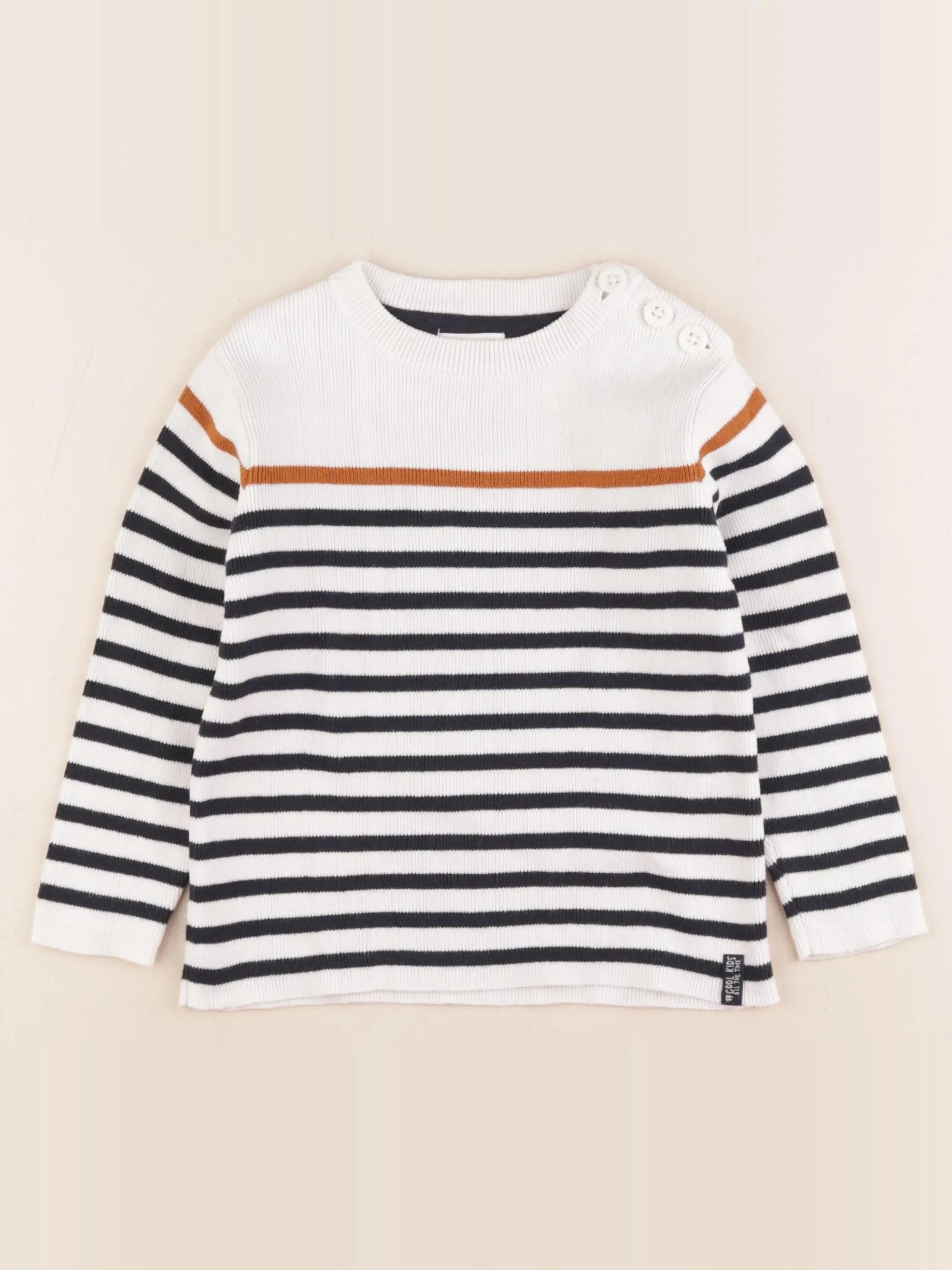 Vertbaudet - pull blanc, bleu - 3 ans