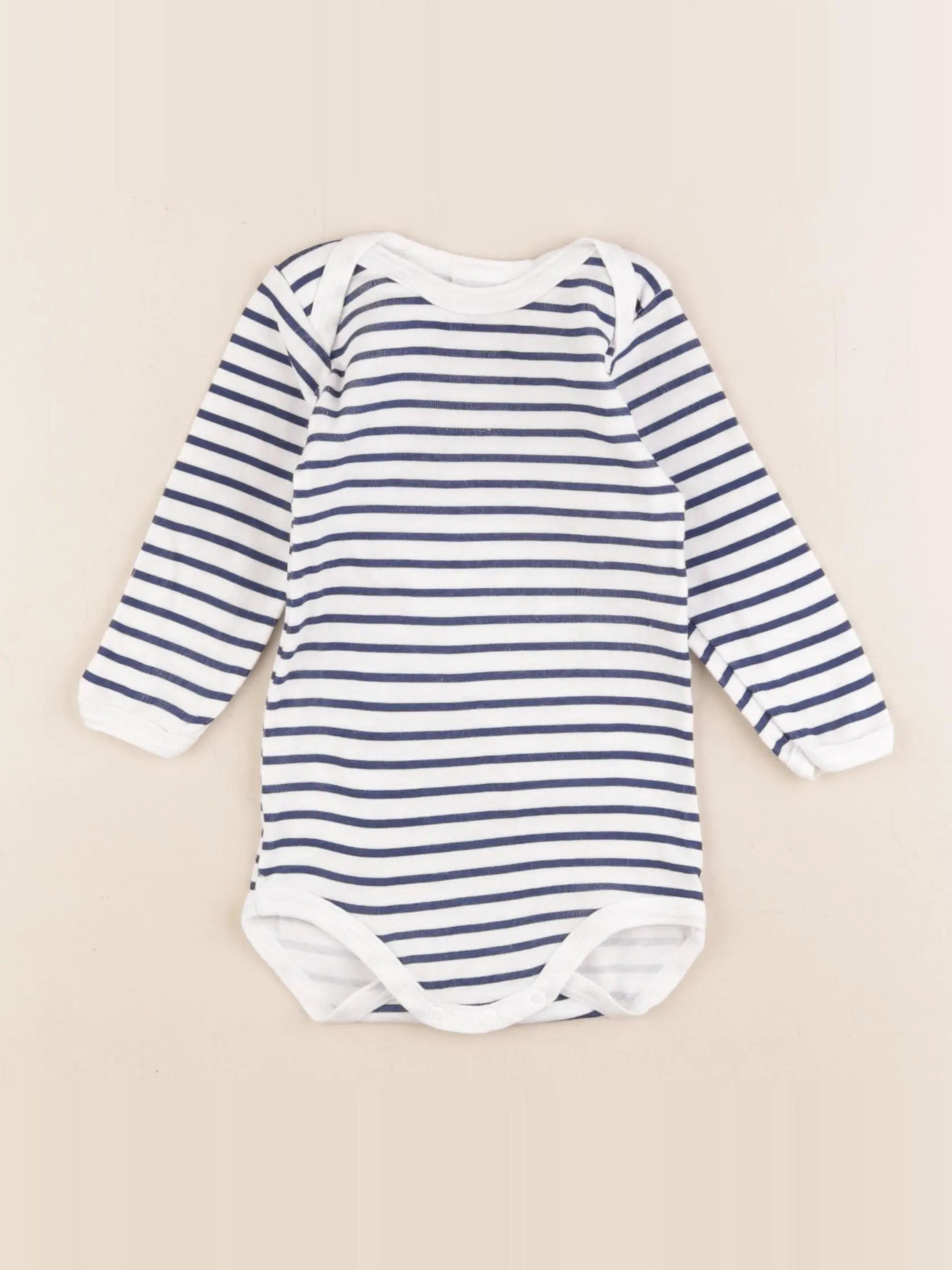 Petit Bateau - body blanc, bleu - 9 mois