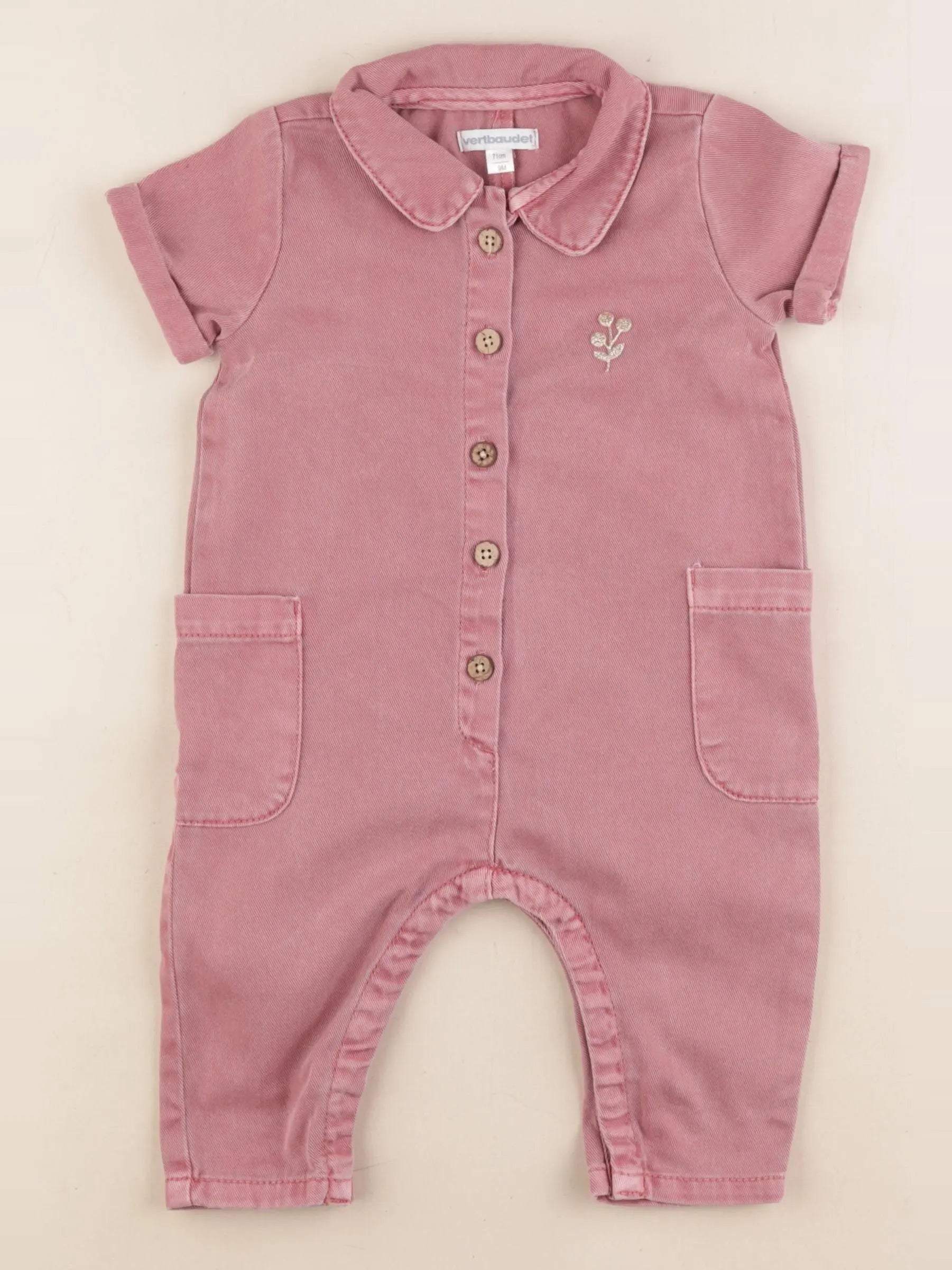 Vertbaudet - combinaison rose - 9 mois