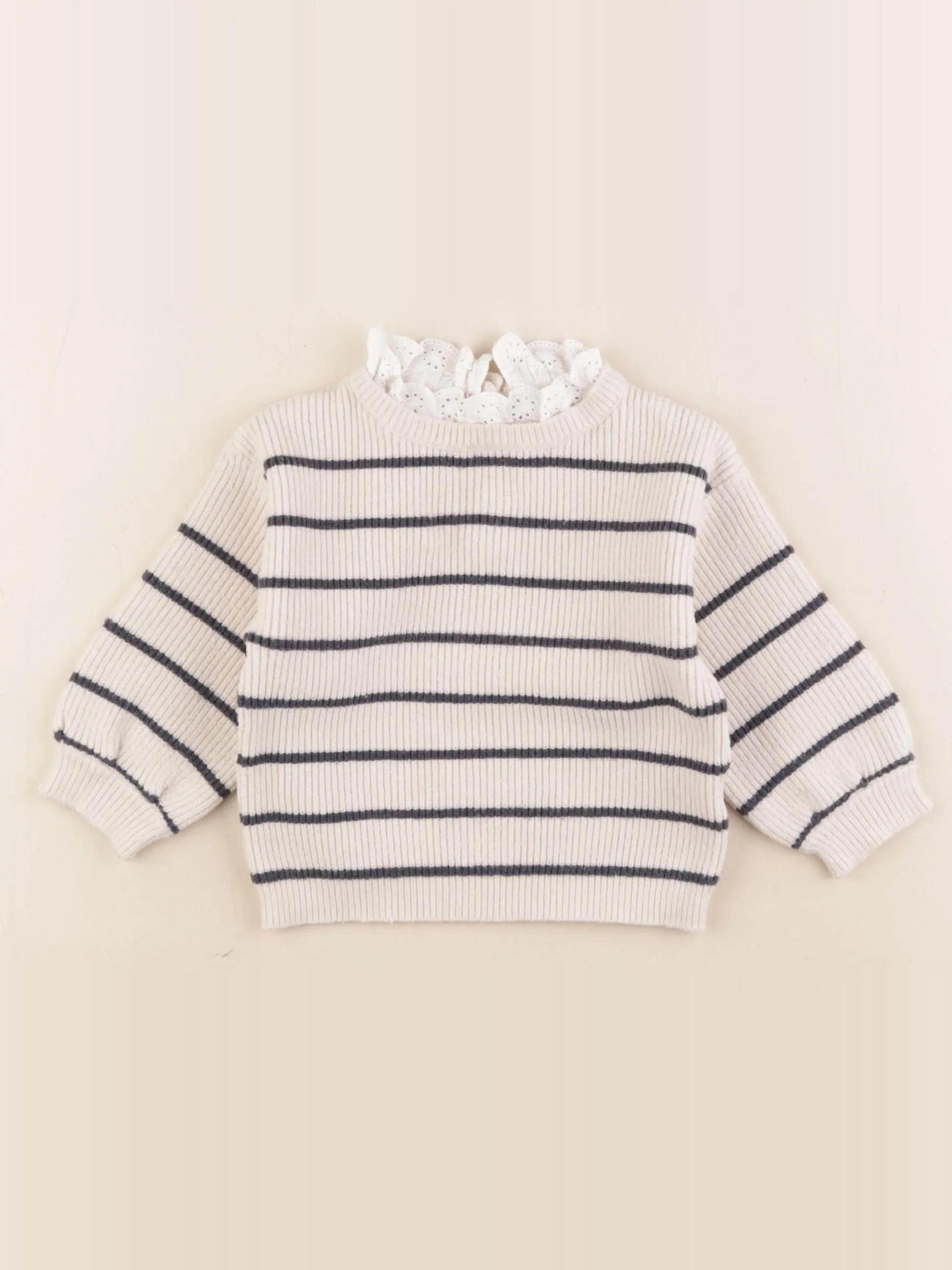 Vertbaudet - pull beige, bleu - 18 mois