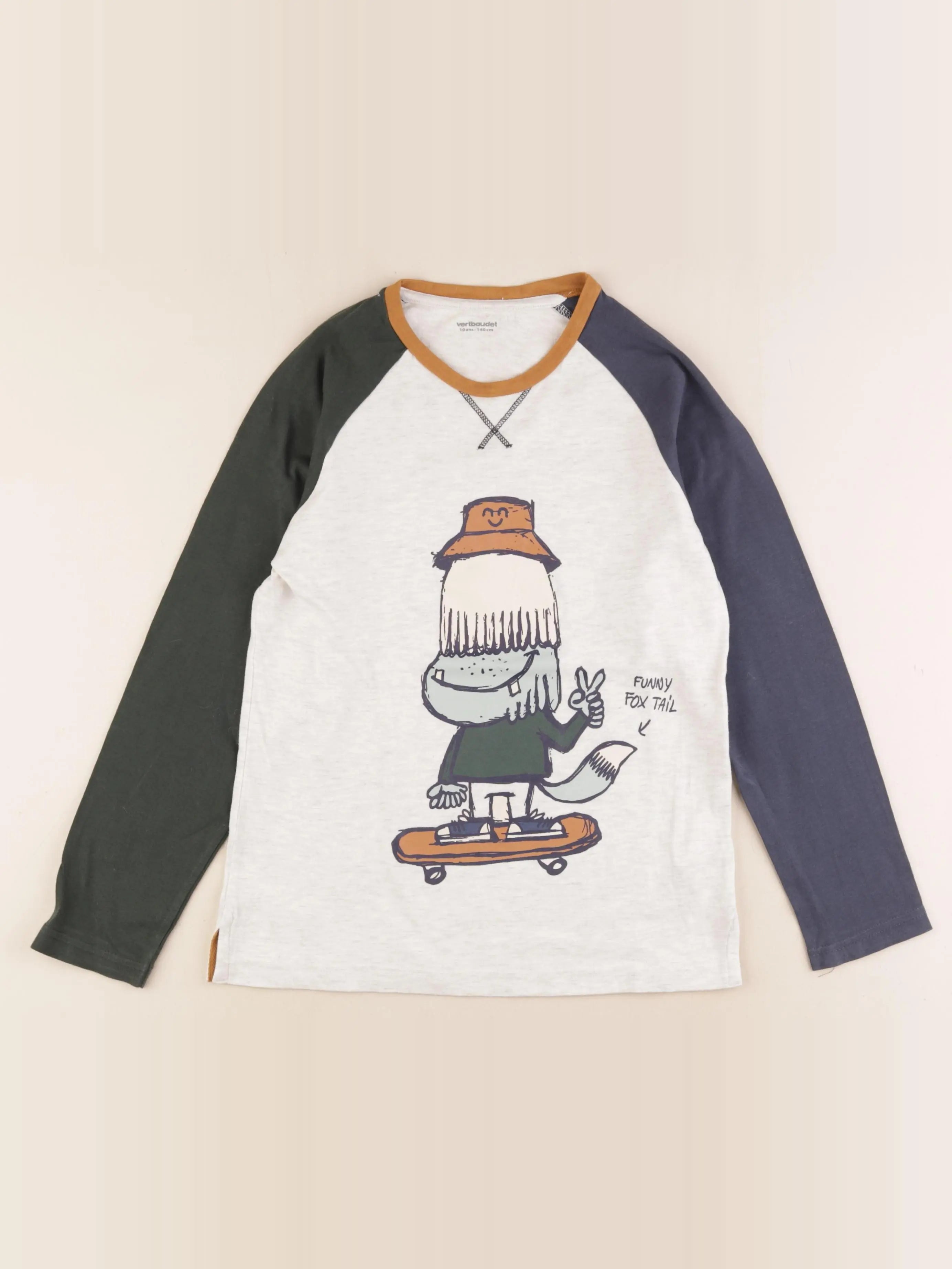 Vertbaudet - tee-shirt coton bleu, beige - 10 ans