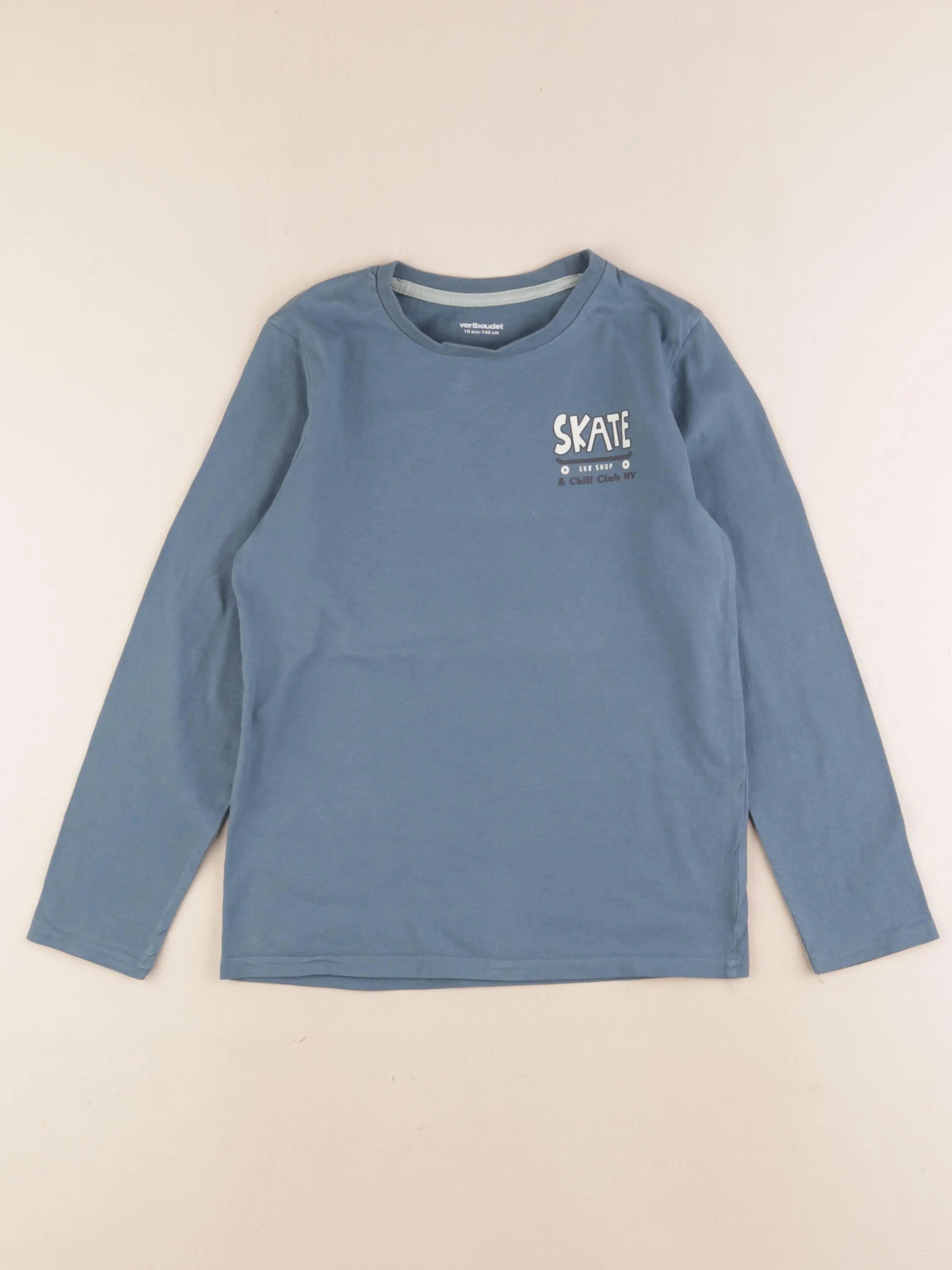 Vertbaudet - tee-shirt coton vert, bleu - 10 ans