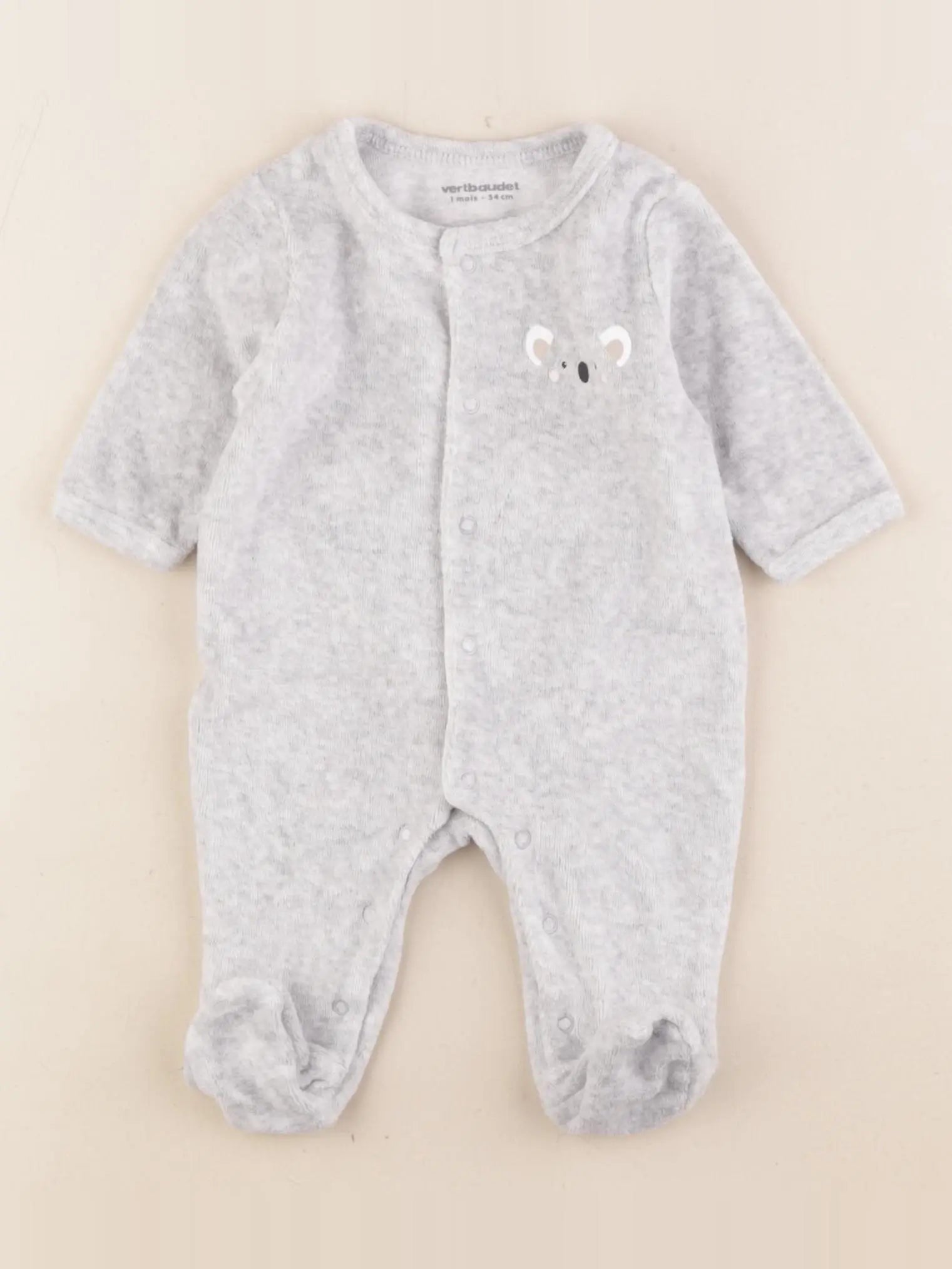 Vertbaudet - pyjama velours gris - 1 mois