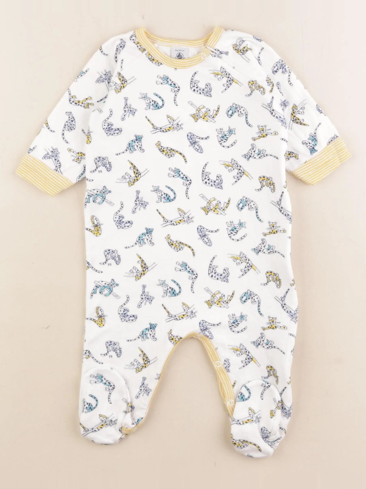 Petit Bateau - pyjama coton blanc, jaune - 6 mois