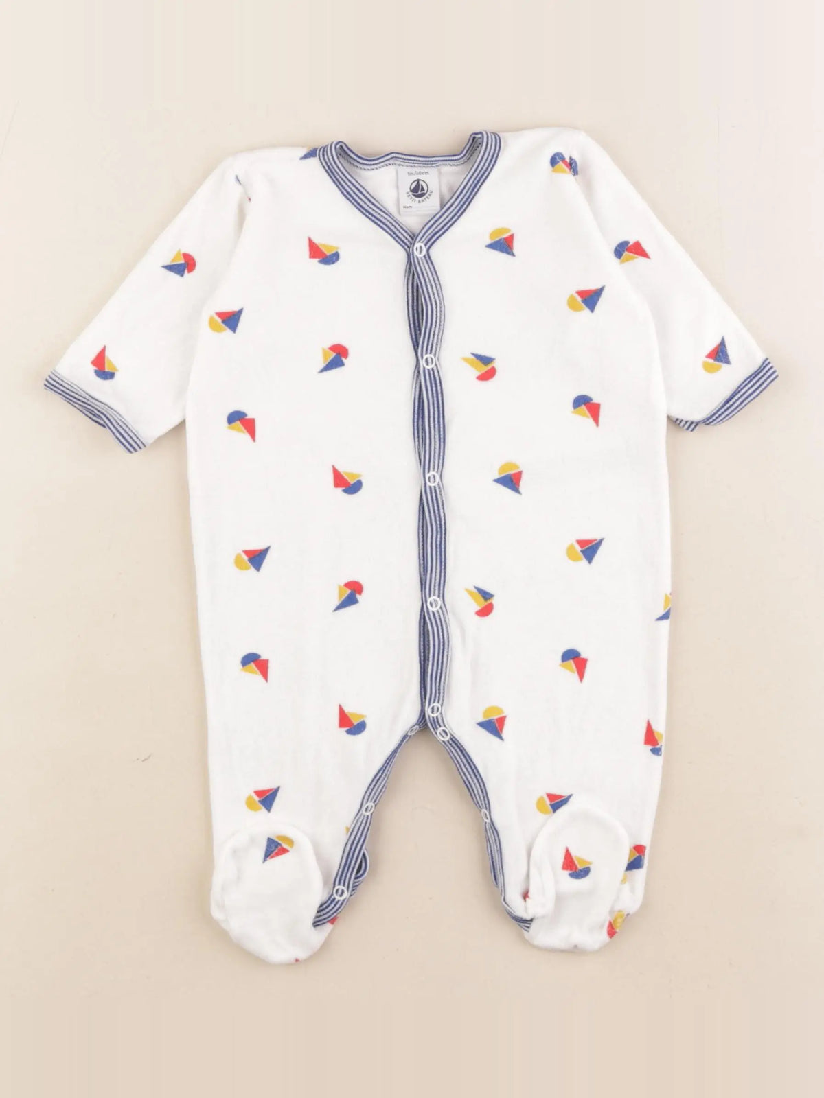 Petit Bateau - pyjama velours blanc, bleu - 3 mois