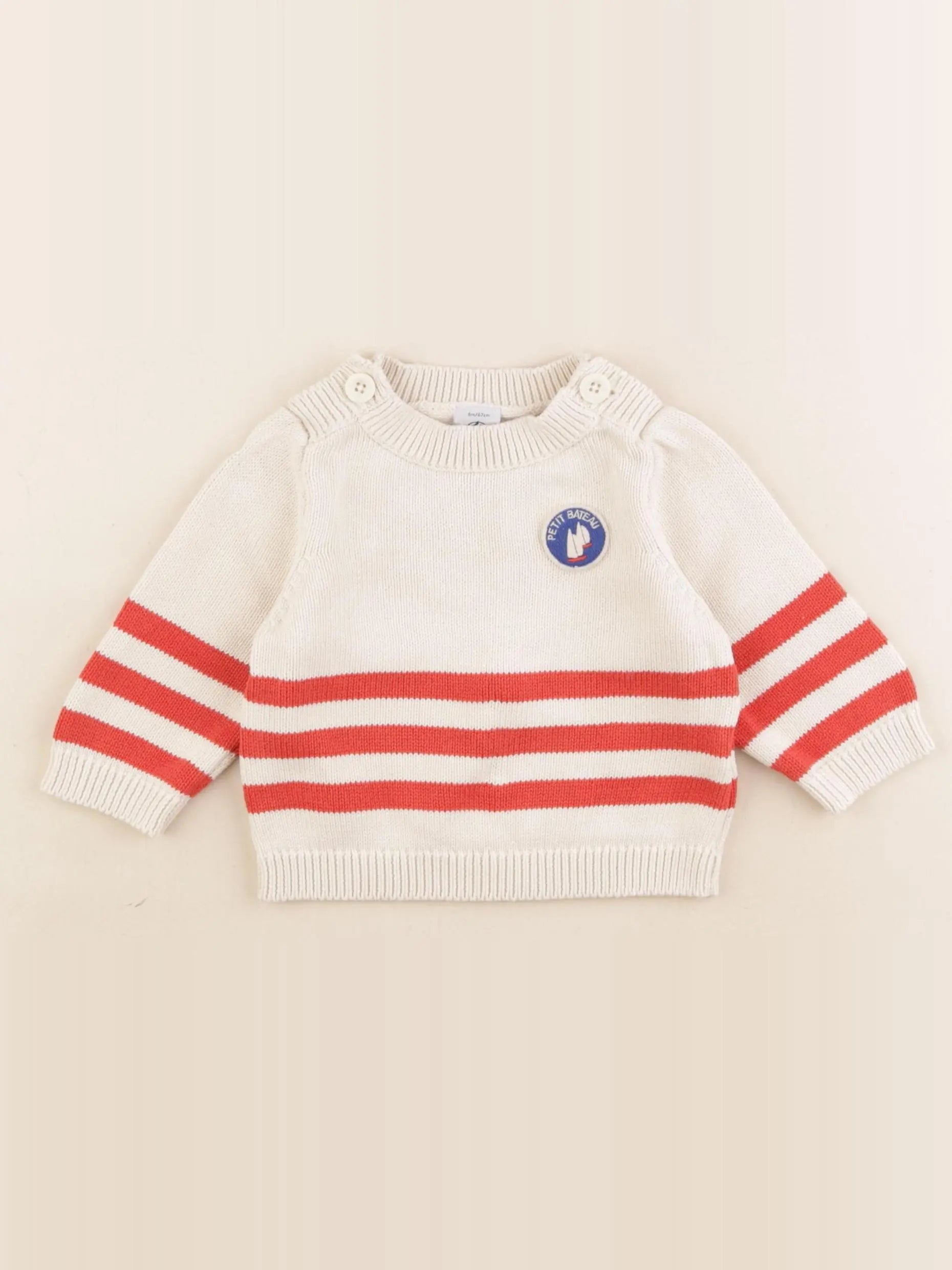 Petit Bateau - pull beige, rouge - 6 mois