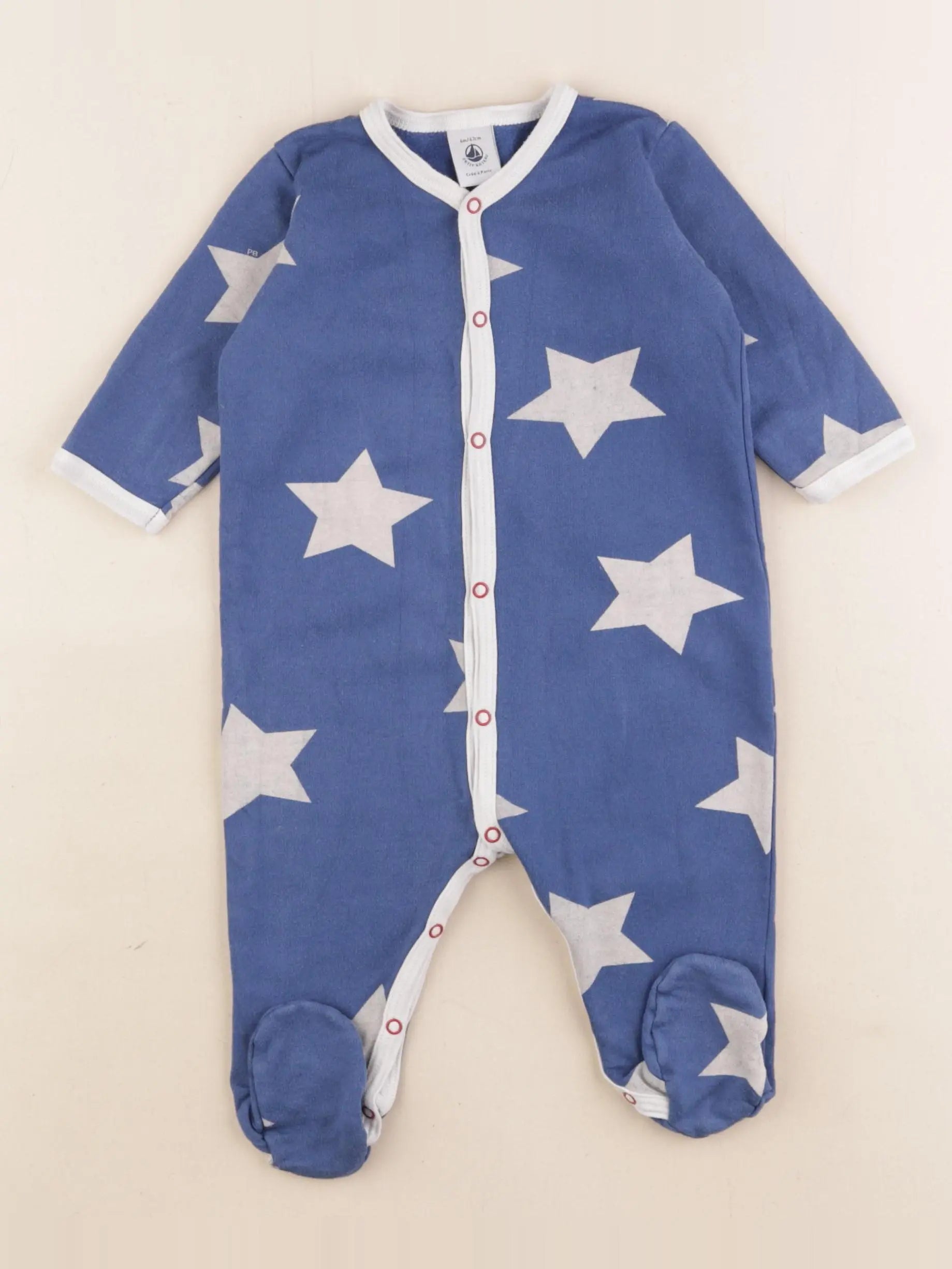 Petit Bateau - pyjama coton bleu, blanc - 6 mois
