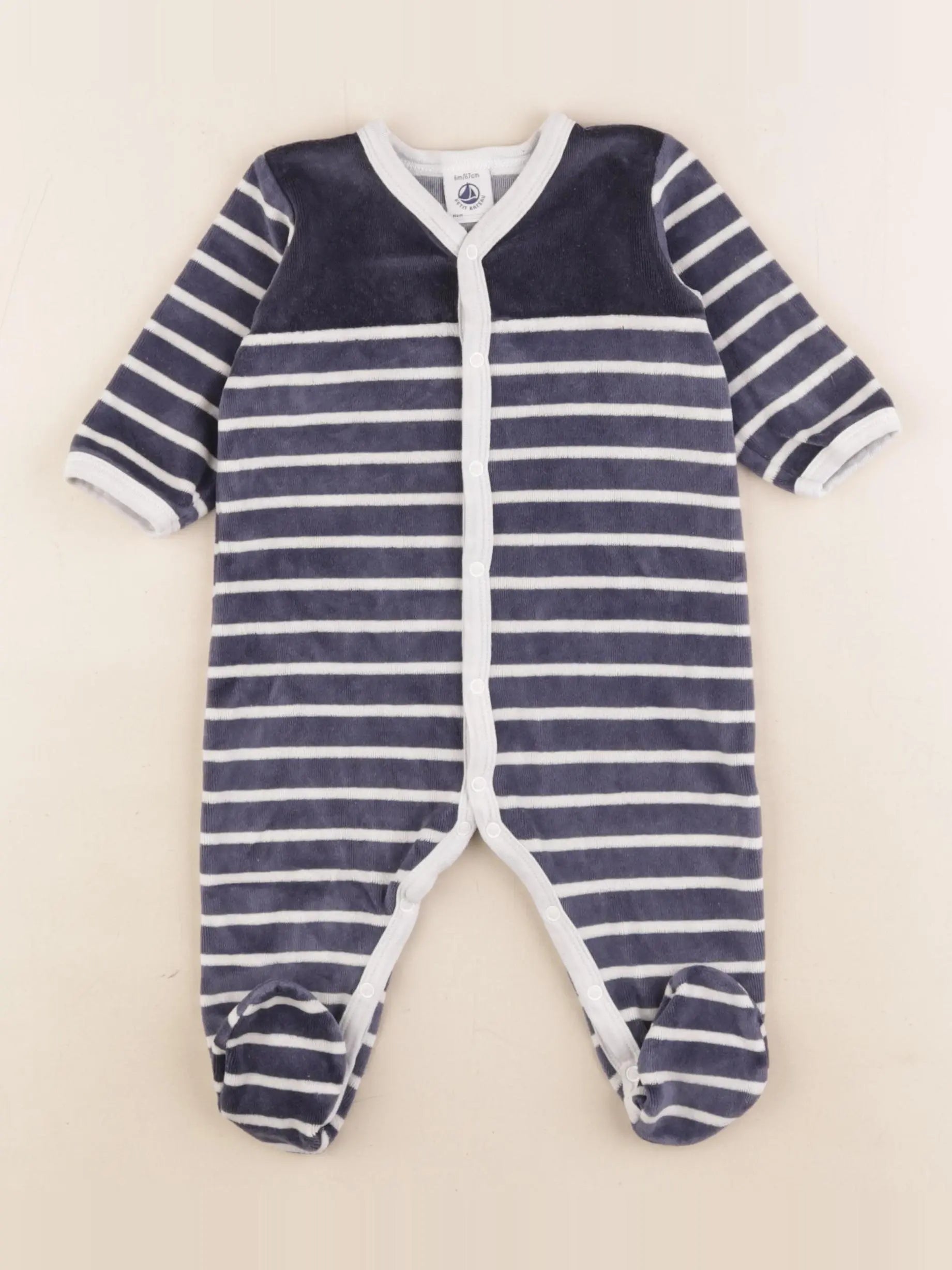 Petit Bateau - pyjama velours bleu, blanc - 6 mois