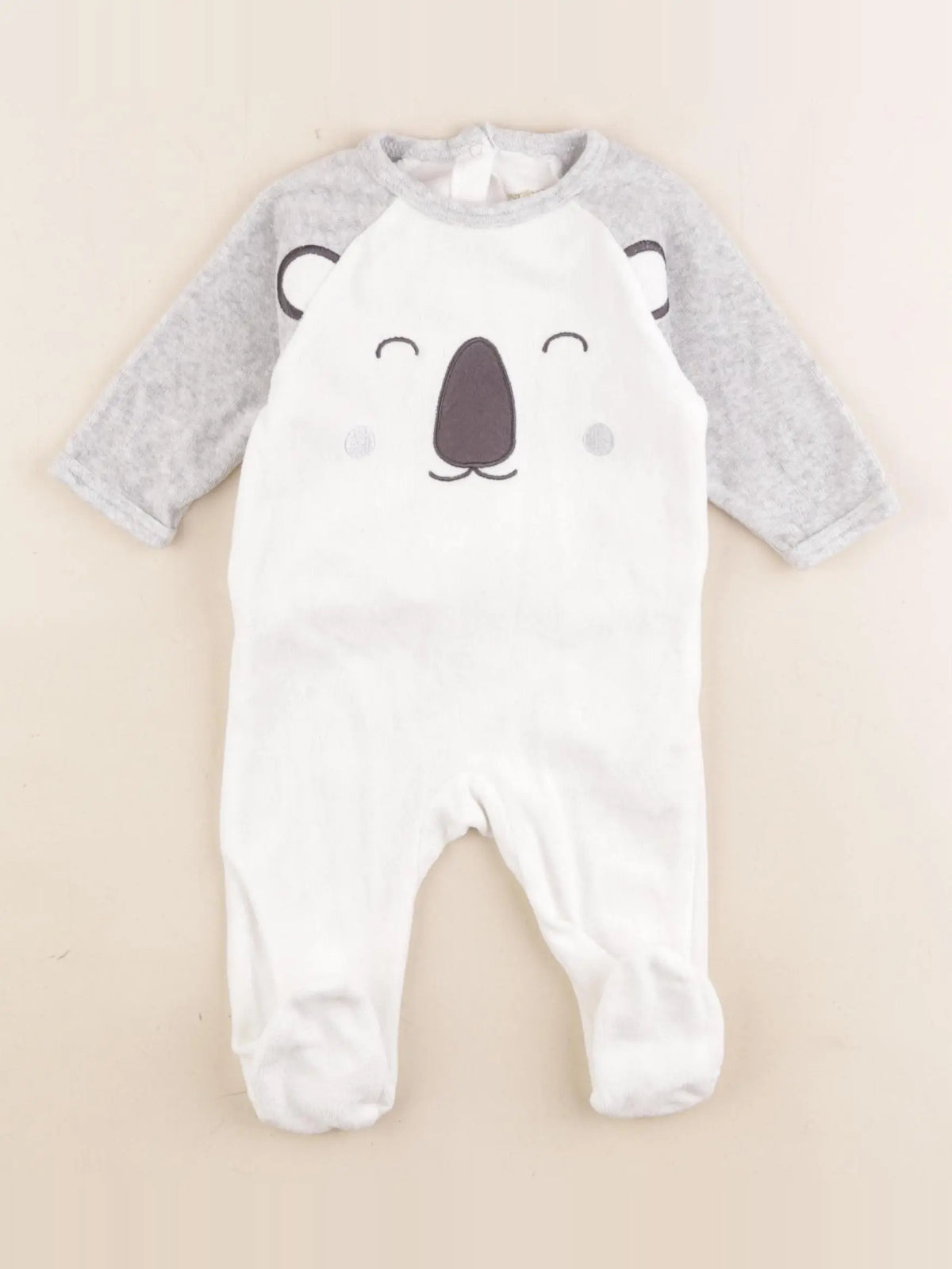 Vertbaudet - pyjama velours blanc, gris - 3 mois
