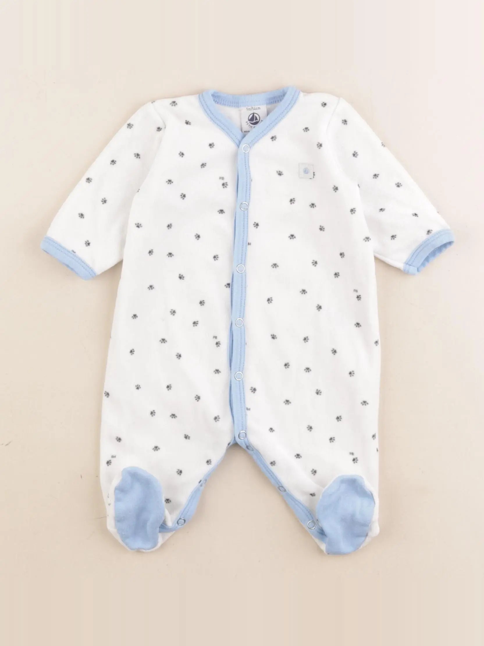 Petit Bateau - pyjama velours bleu, blanc - 1 mois