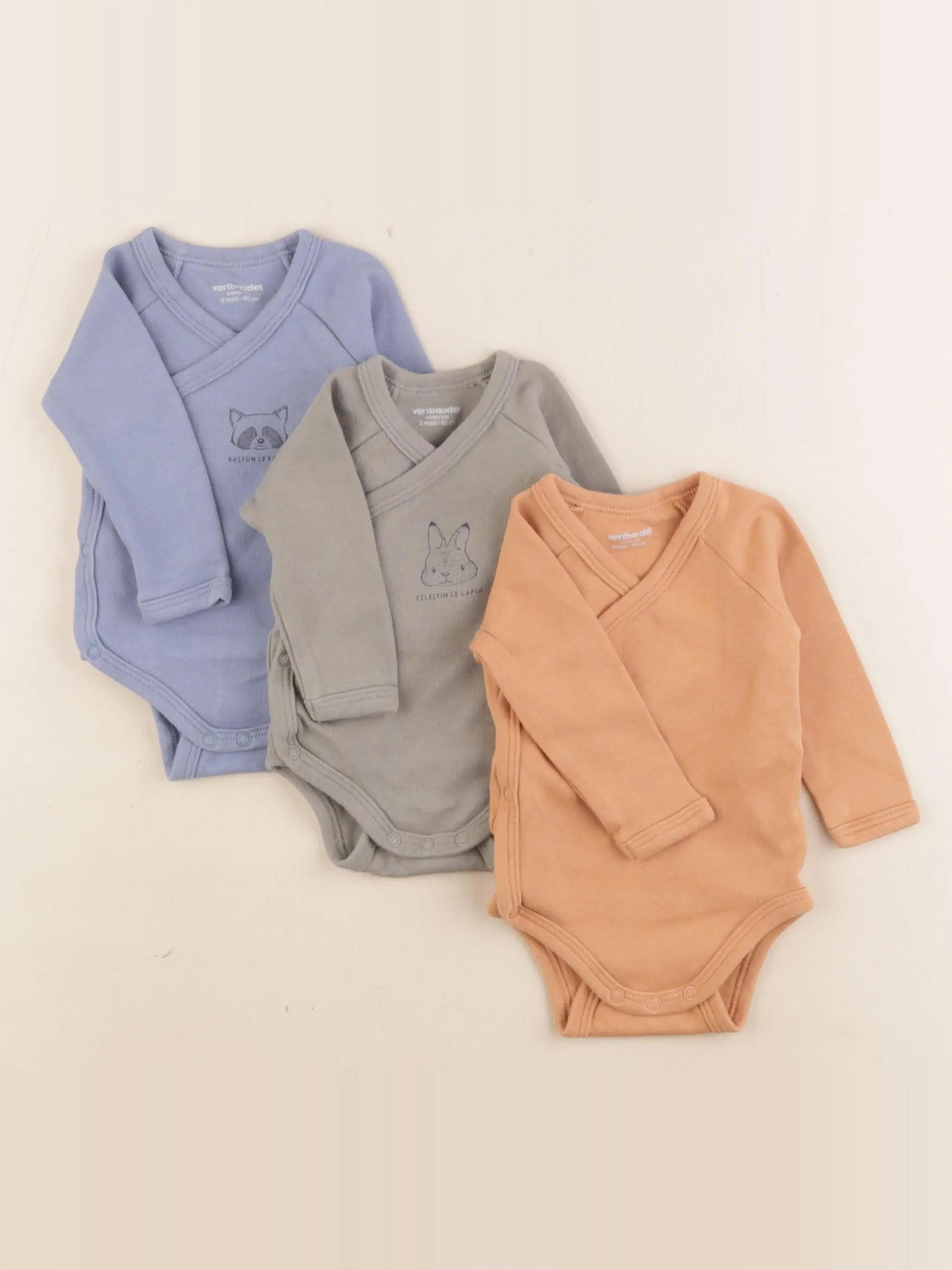 Vertbaudet - lot de 3 bodies en coton multicolore - 3 mois