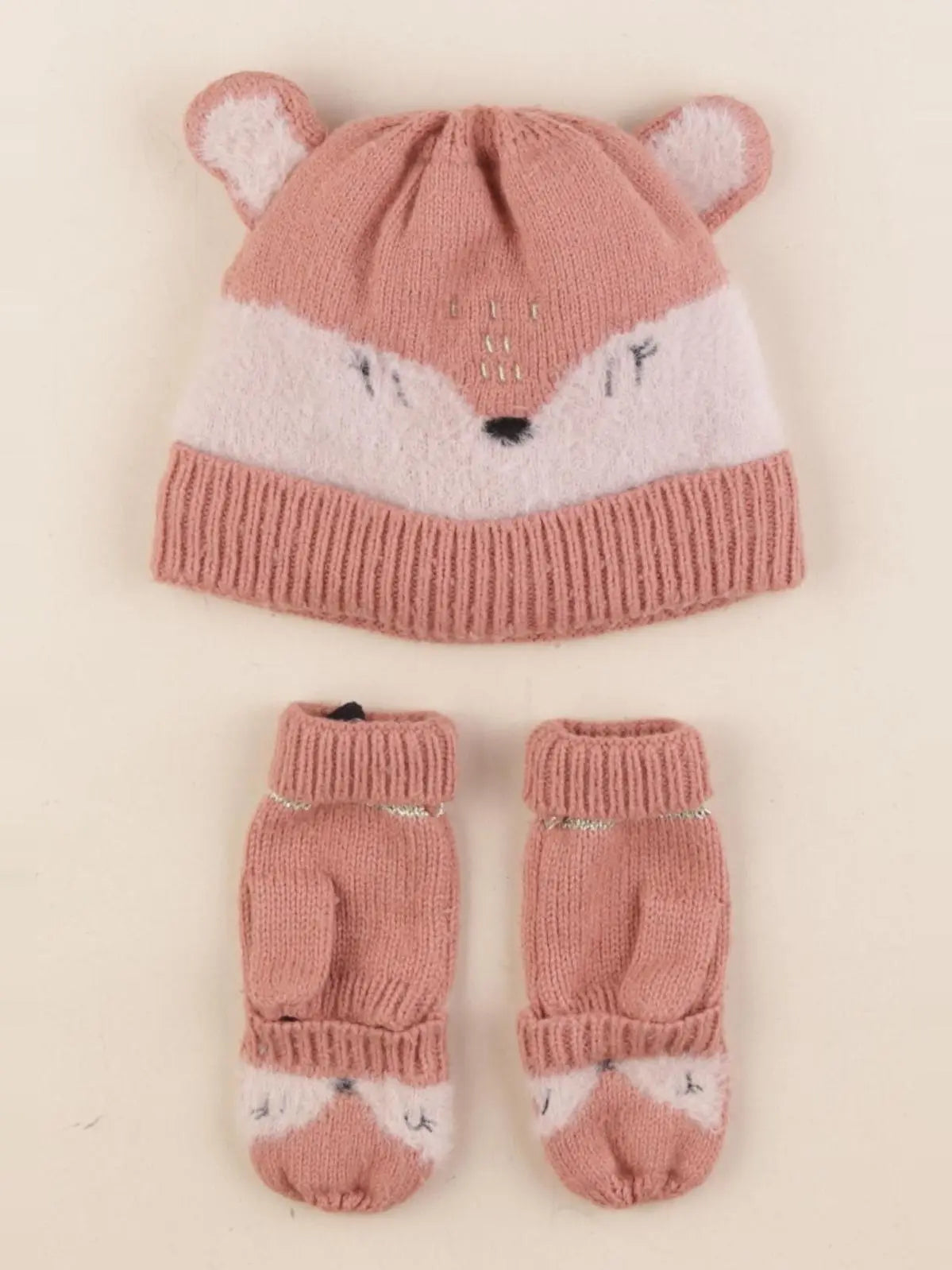 Vertbaudet - ensemble bonnet/moufles rose - 2/3 ans