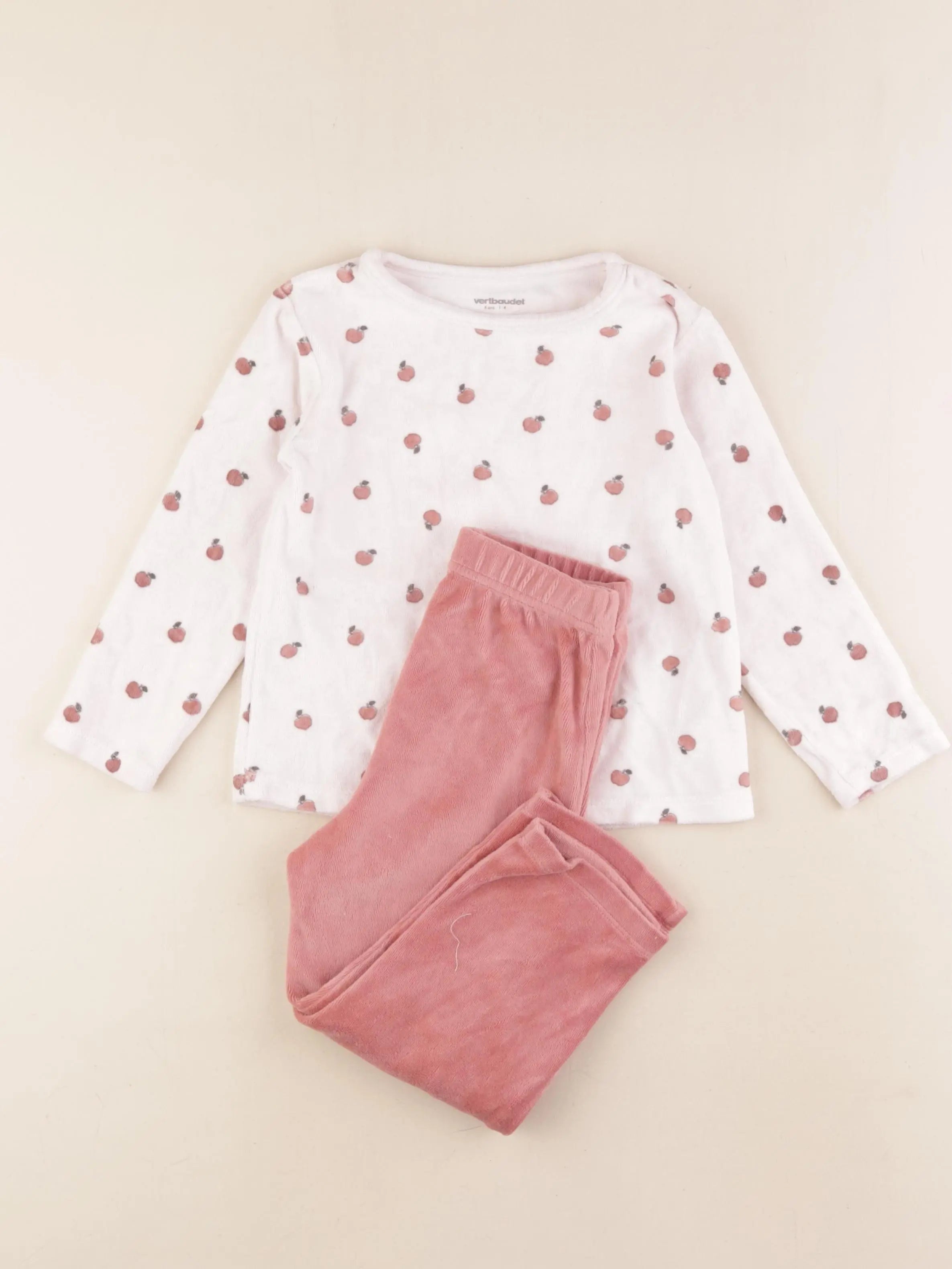 Vertbaudet - pyjama velours rose - 4 ans