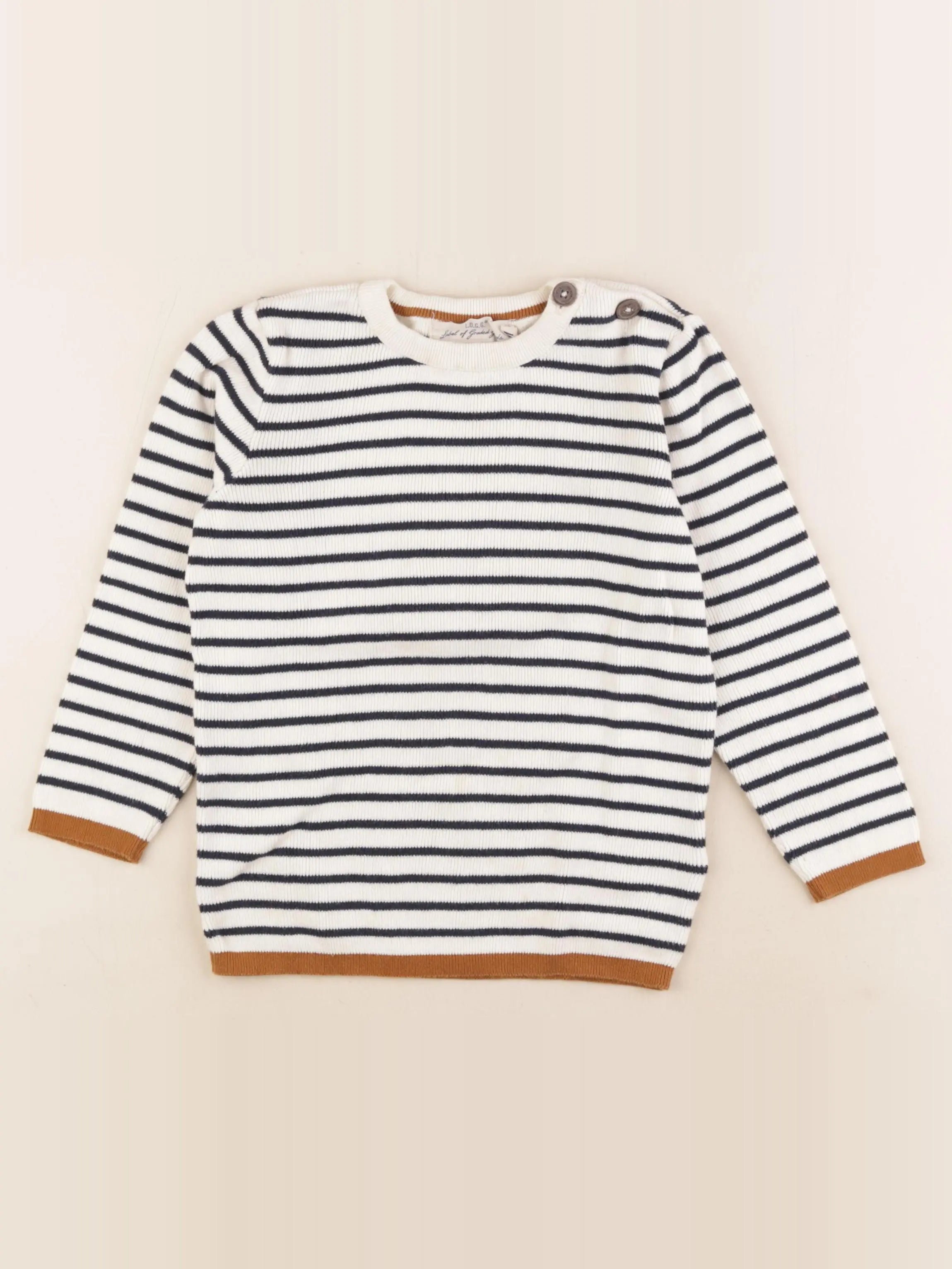 H&M - pull beige, bleu - 4/6 ans