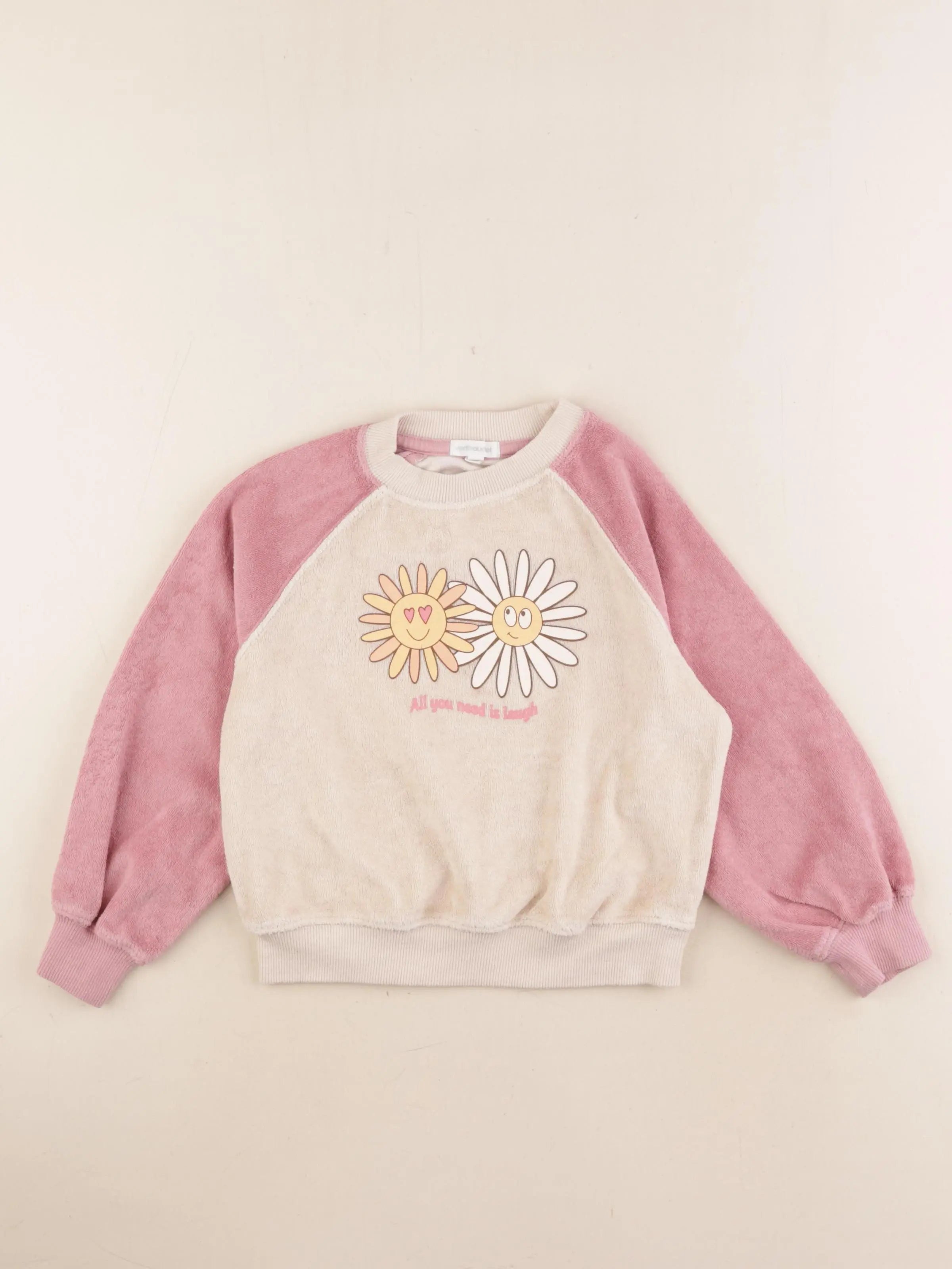Vertbaudet - sweat éponge beige, rose - 4 ans