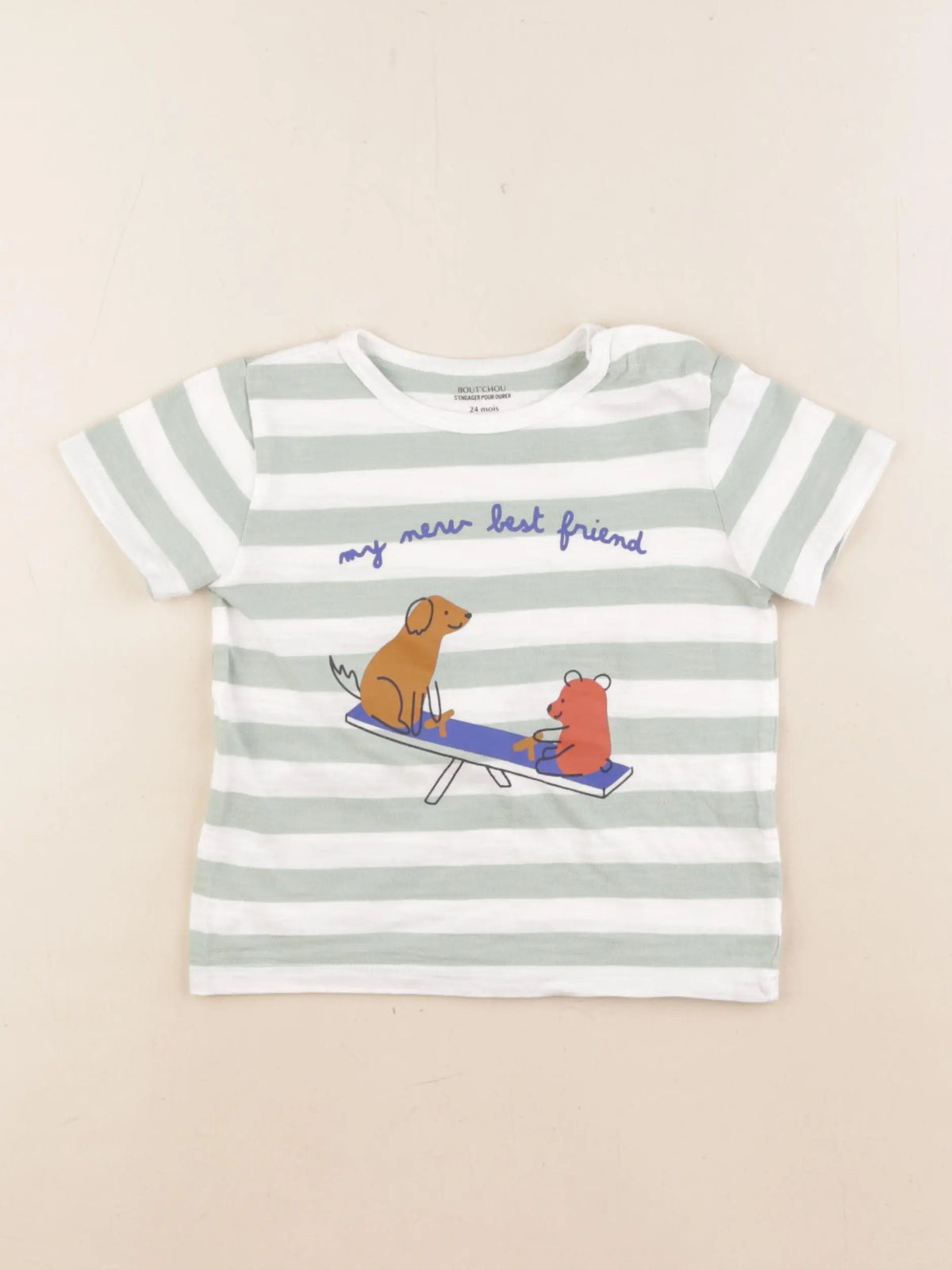 Boutchou - tee-shirt blanc, vert - 2 ans