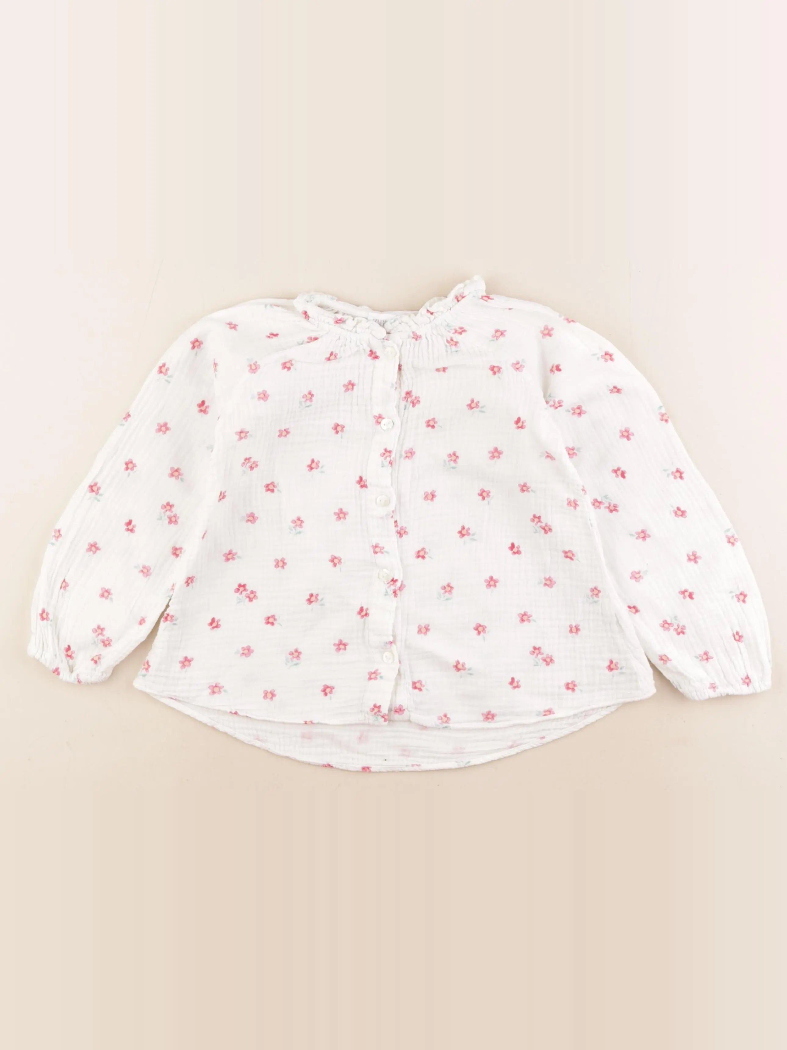 Zara - blouse blanc, rose - 3/4 ans