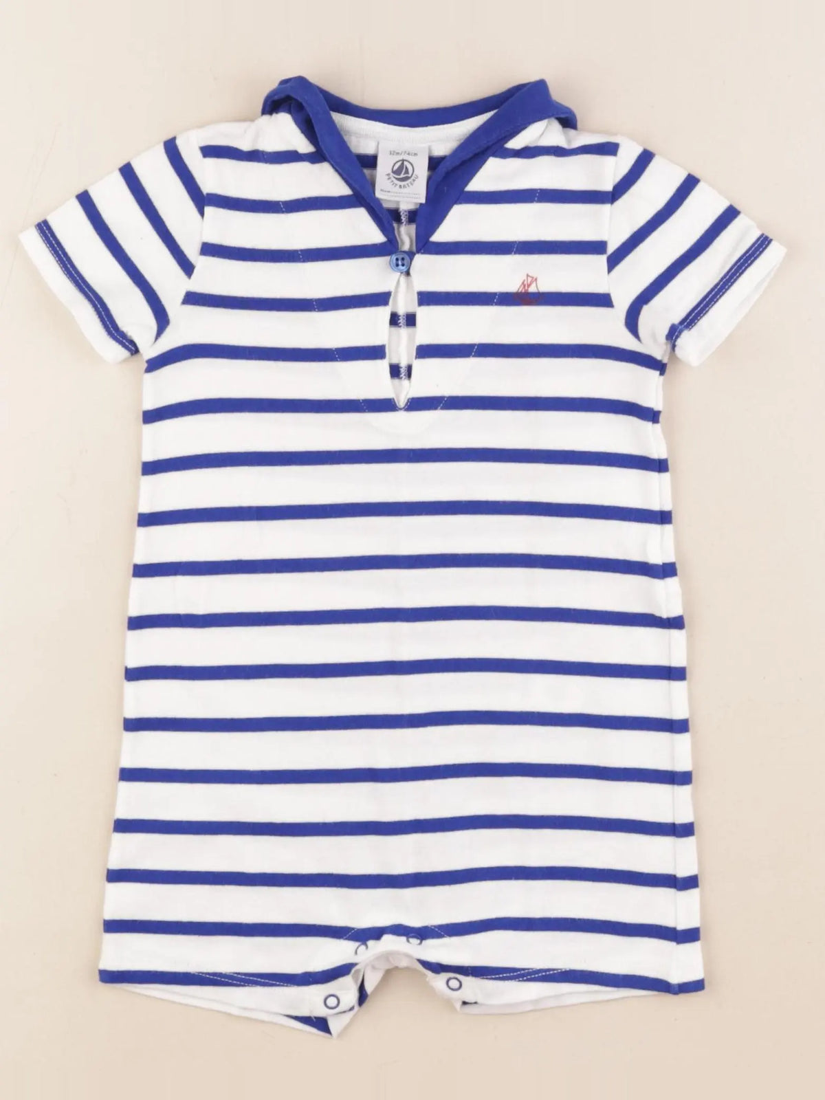 Petit Bateau - combinaison bleu, blanc - 12 mois