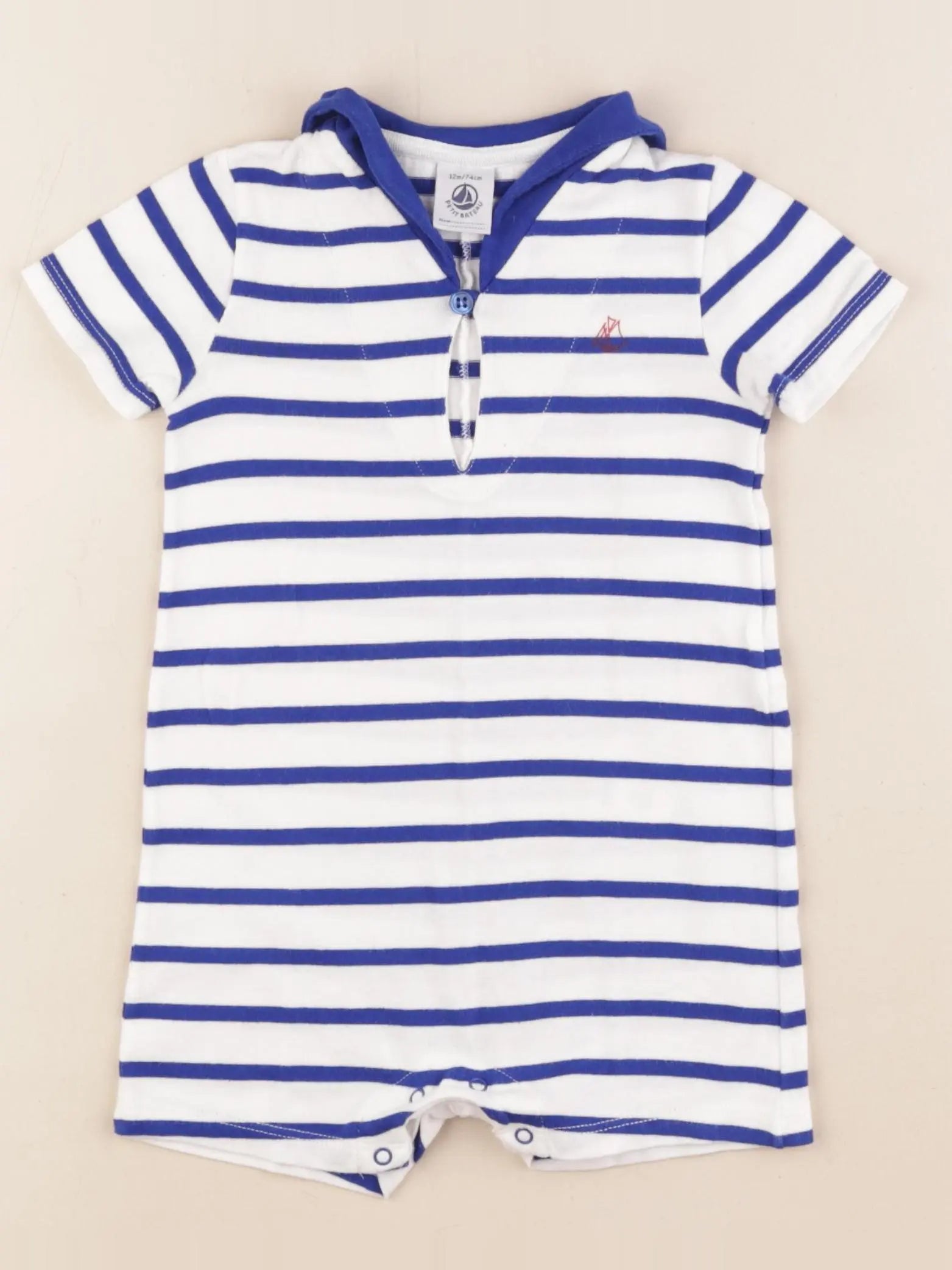 Petit Bateau - combinaison bleu, blanc - 12 mois