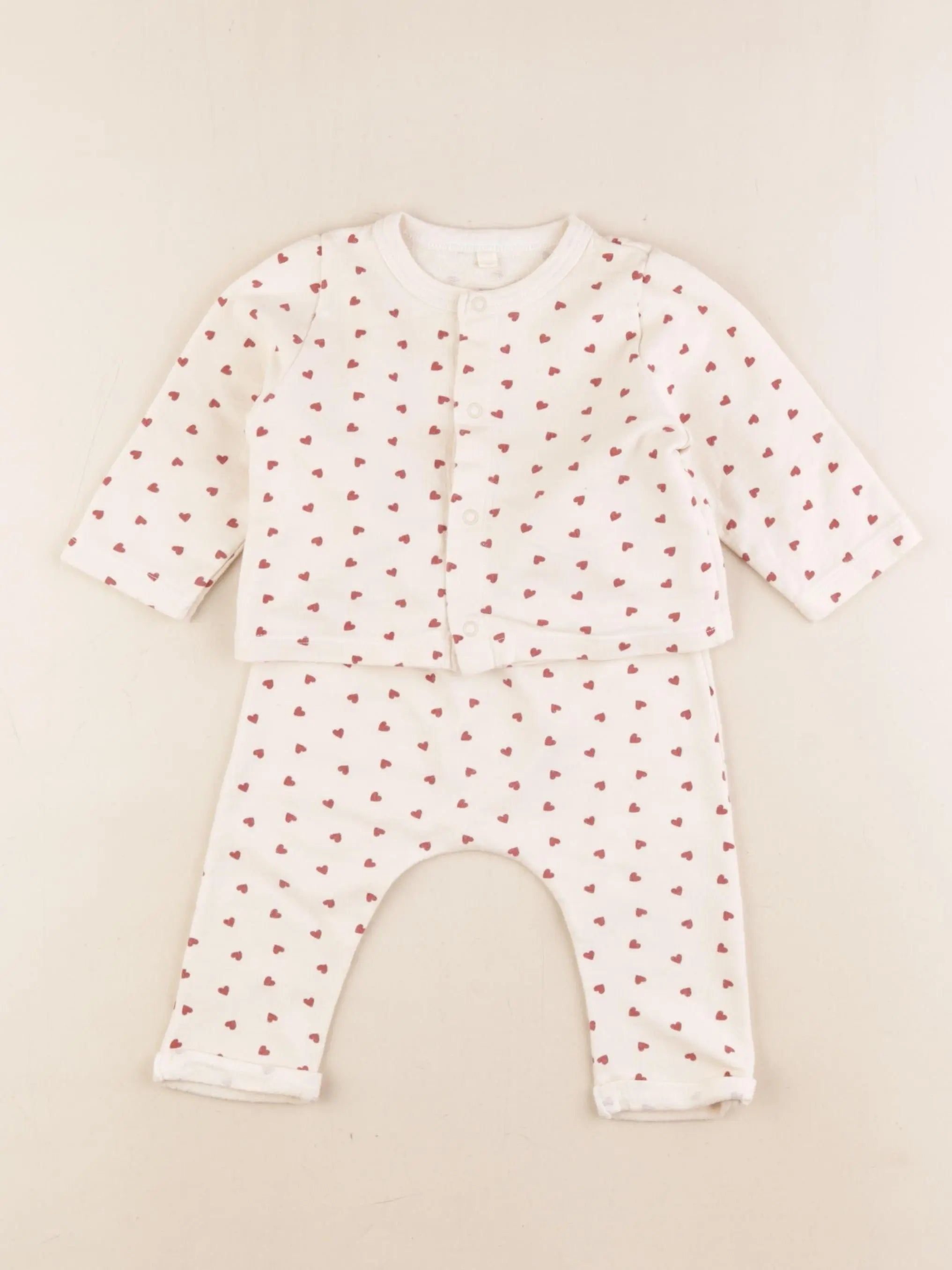 Petit Bateau - ensemble beige, rouge - 6 mois