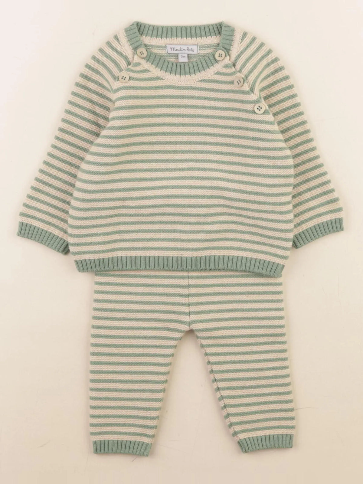 Moulin Roty - ensemble coton beige, vert - 3 mois