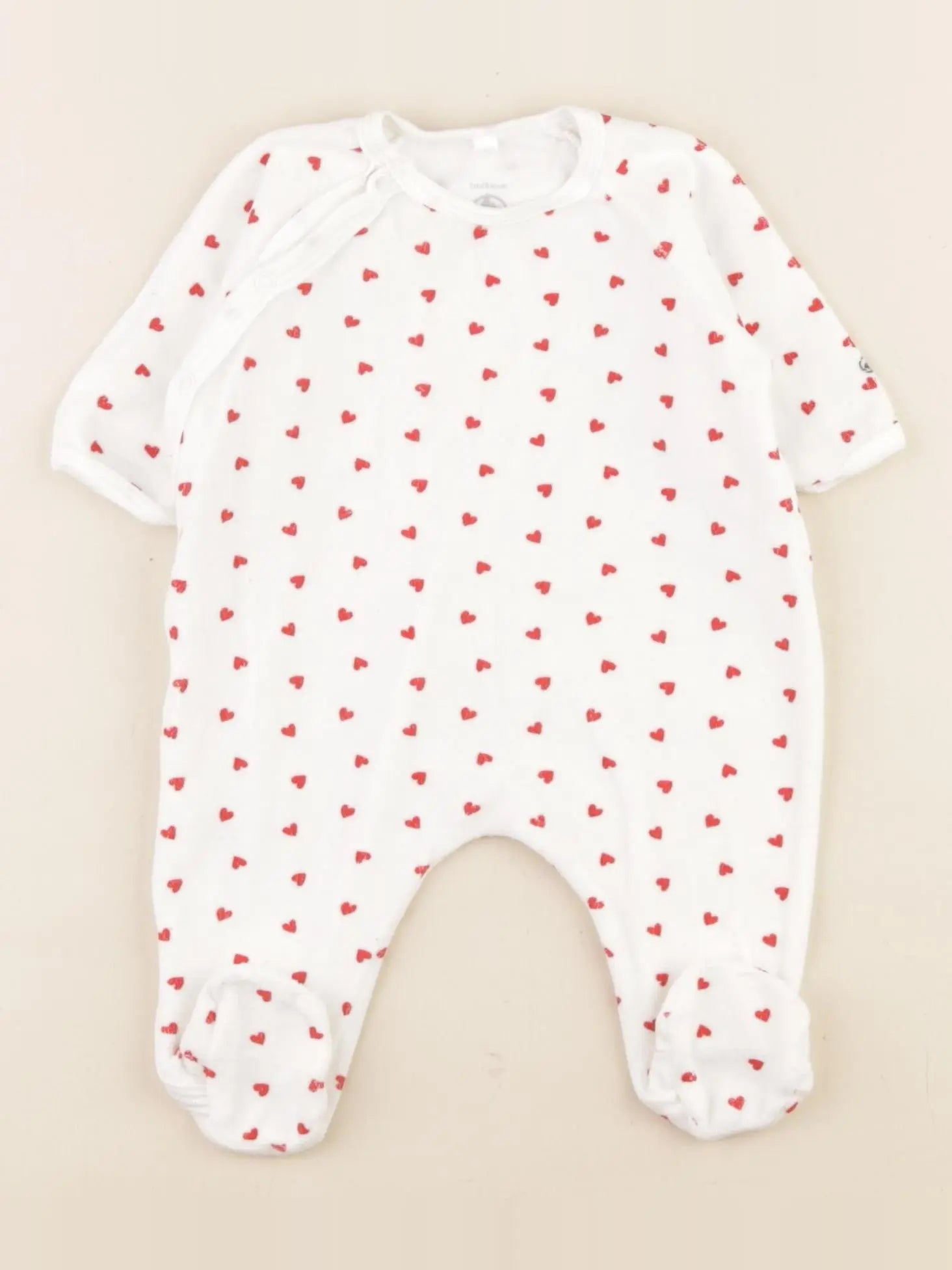 Petit Bateau - pyjama velours blanc, rouge - 1 mois