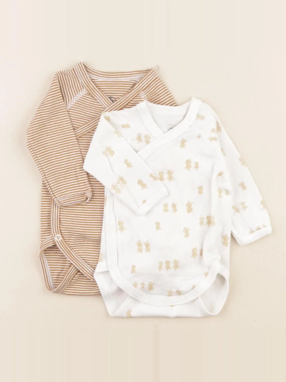 Petit Bateau - lot de 2 bodies en coton blanc, marron - 1 mois
