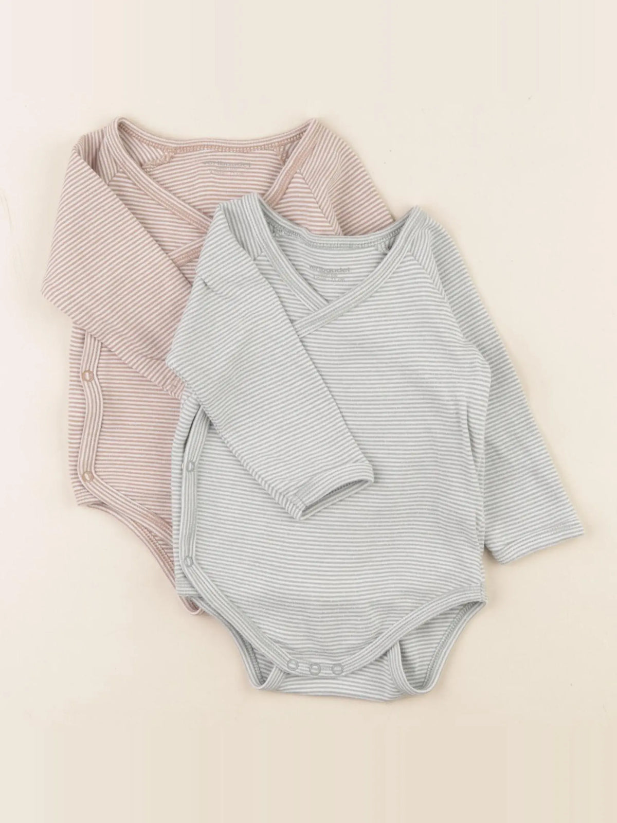 Vertbaudet - lot de 2 bodies en coton blanc, vert, marron - 9 mois