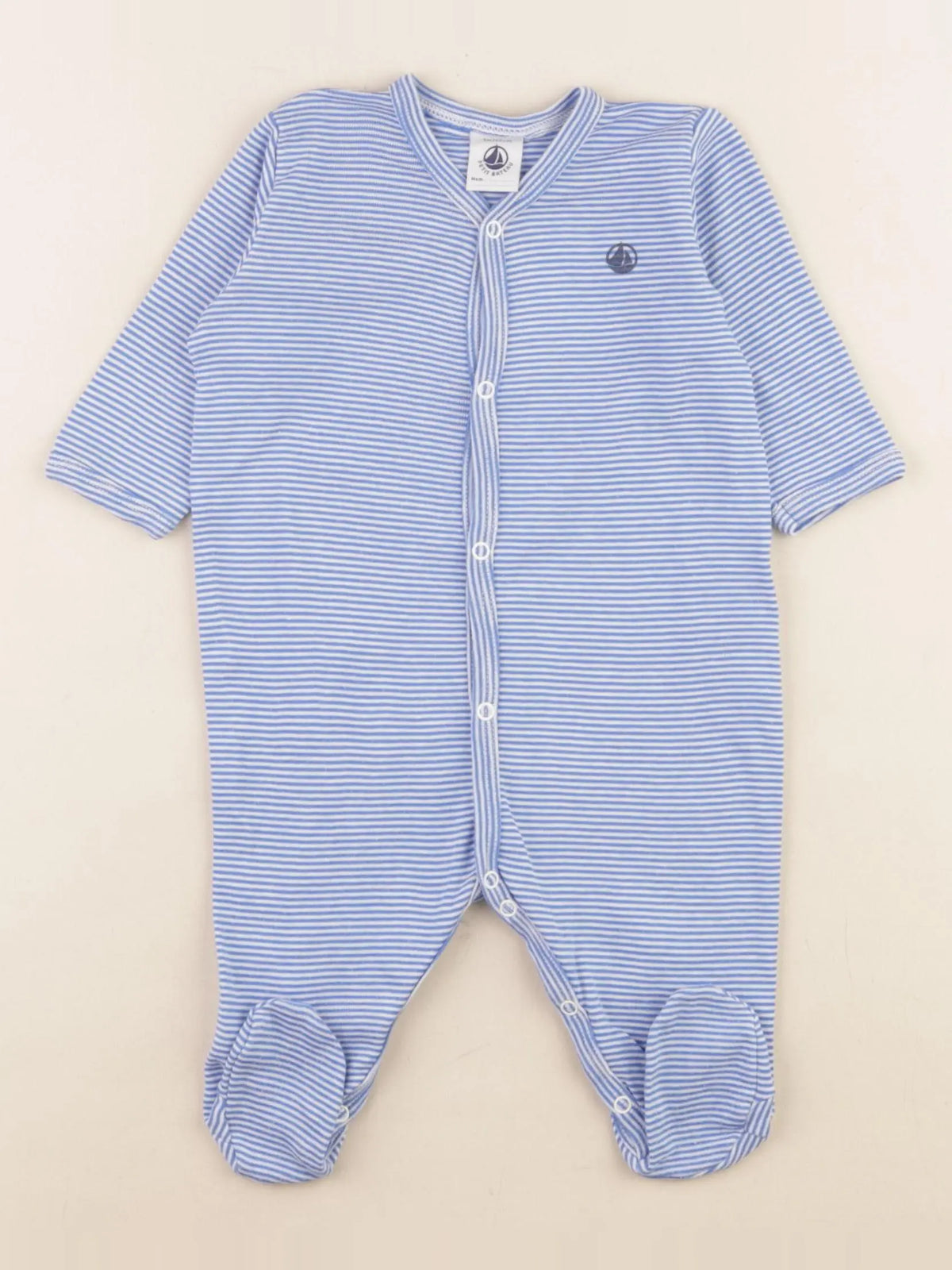 Petit Bateau - pyjama coton blanc, bleu - 3 mois