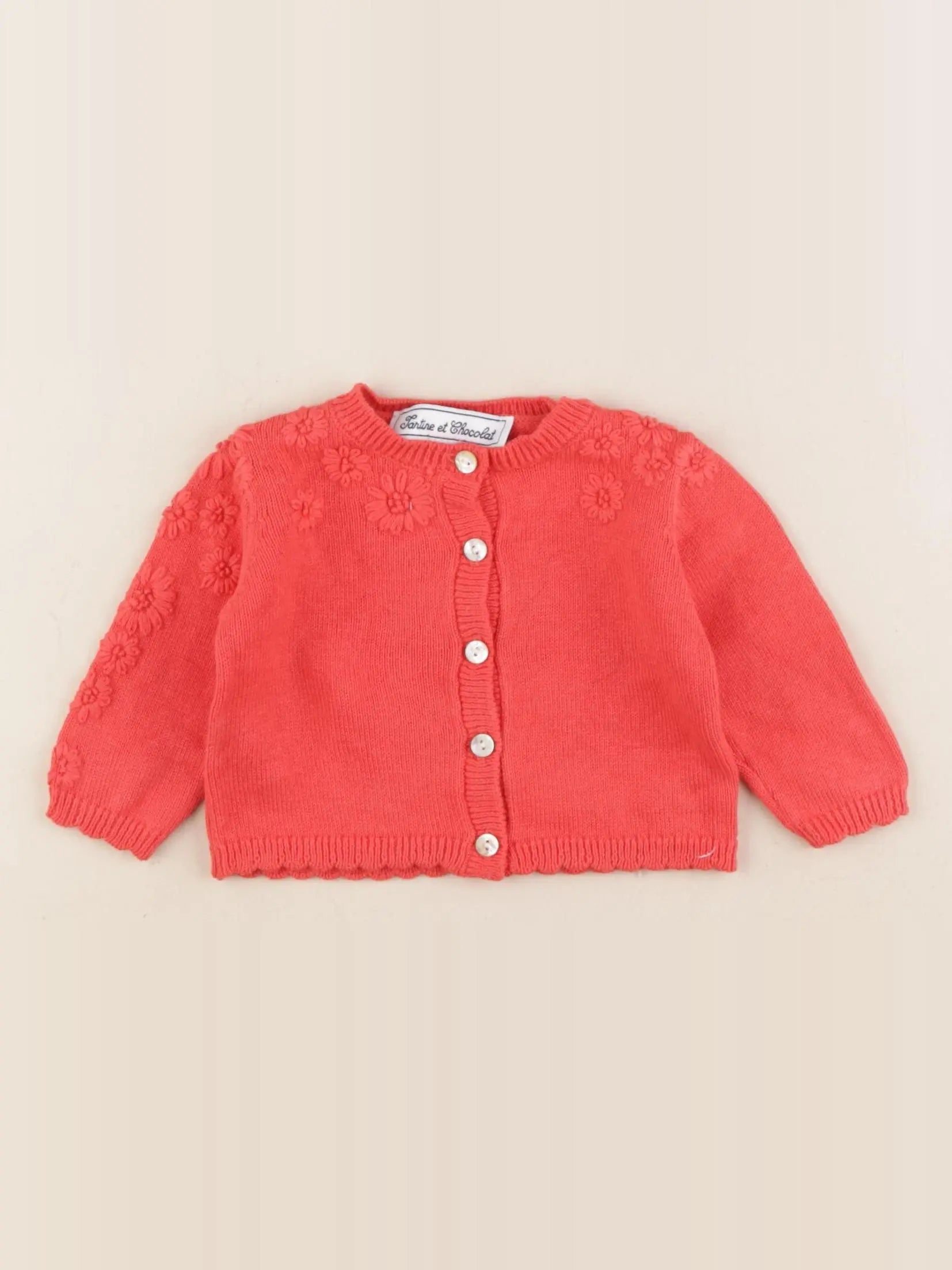 Tartine & Chocolat - gilet velours rouge - 3 mois
