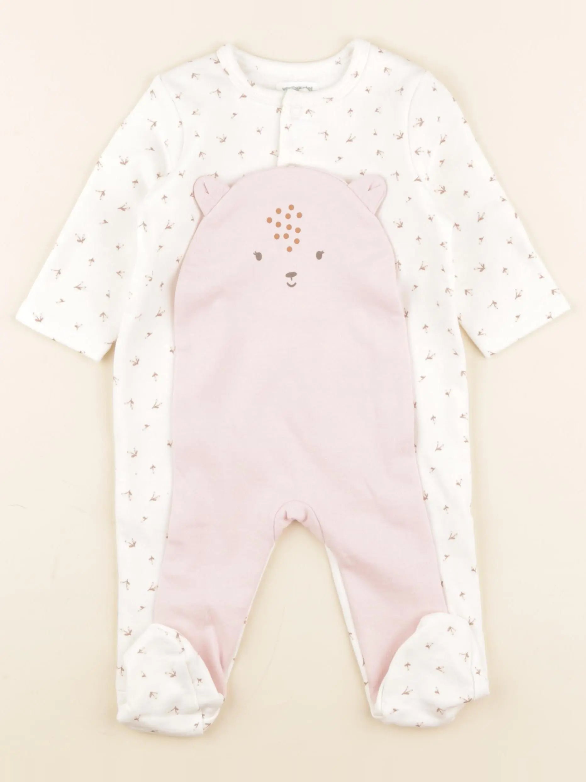 Vertbaudet - pyjama coton blanc, rose - 6 mois