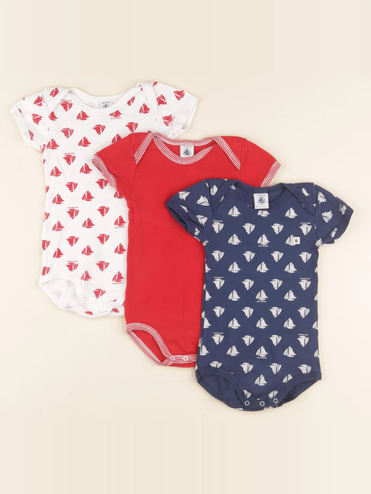 Petit Bateau - lot de 3 bodies en coton multicolore - 18 mois