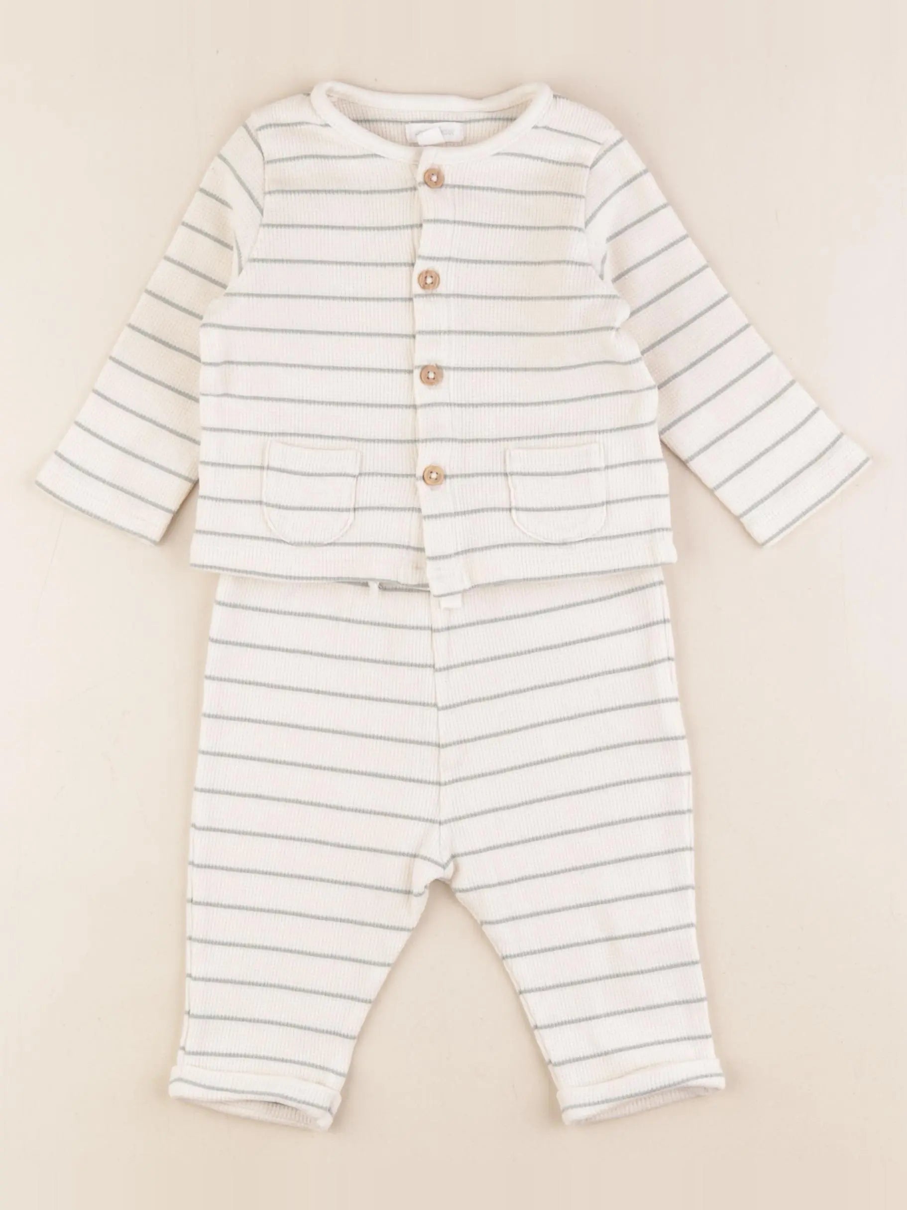 Vertbaudet - ensemble blanc, vert - 6 mois