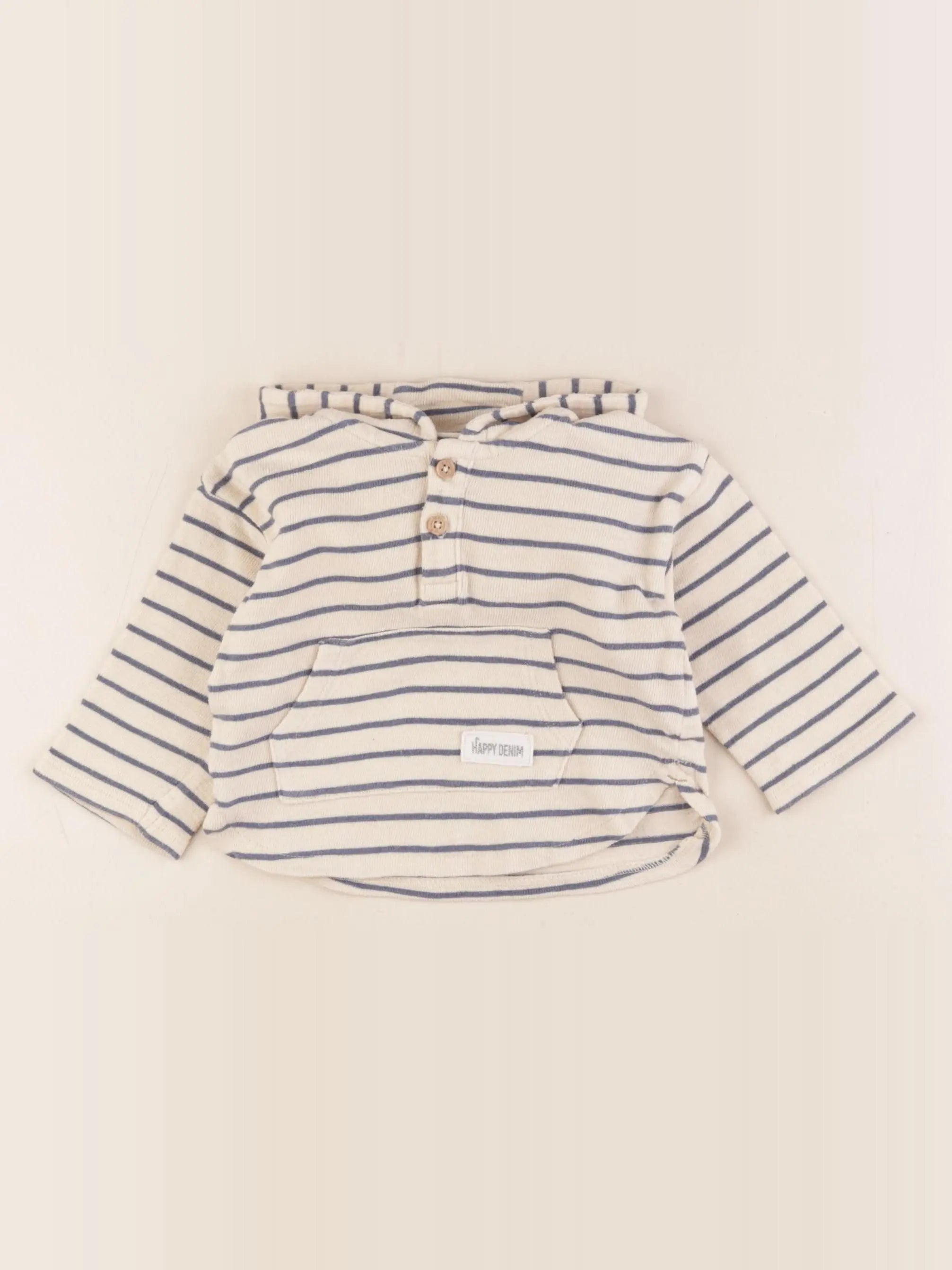 Vertbaudet - sweat beige, bleu - 9 mois