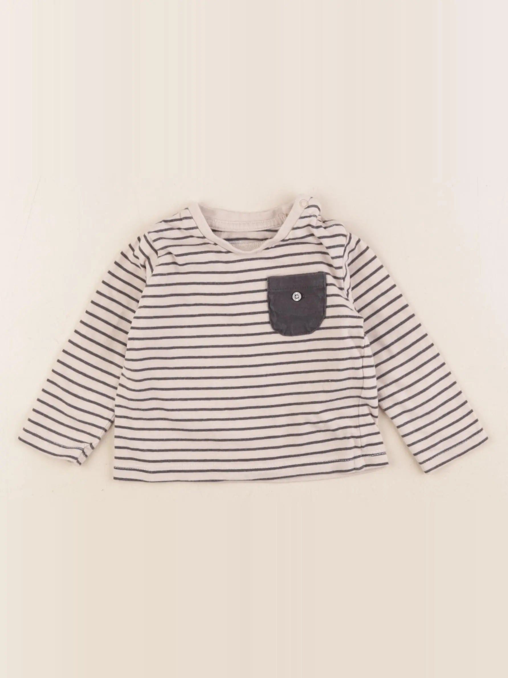 Vertbaudet - tee-shirt beige, noir - 6 mois