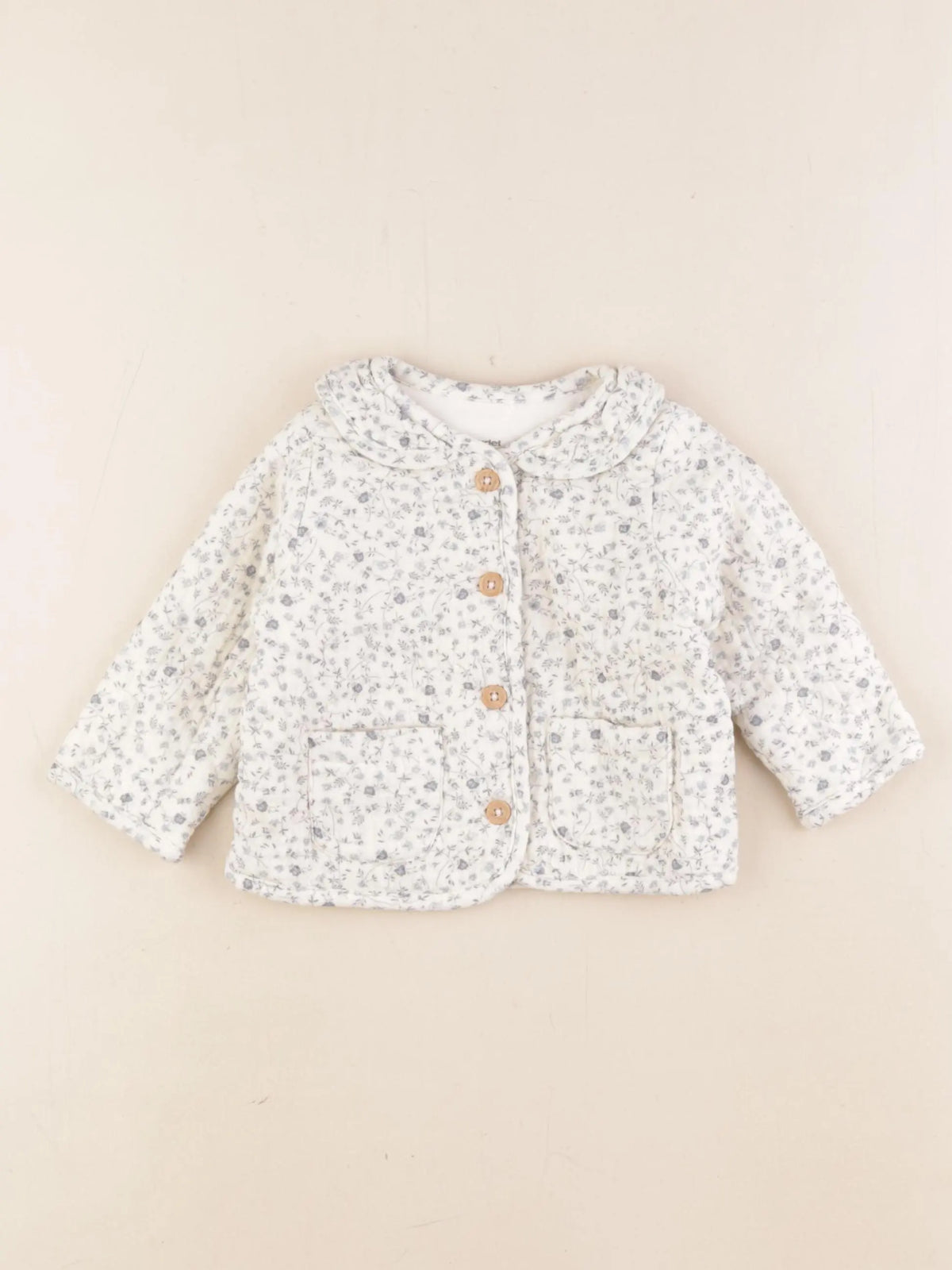 Vertbaudet - veste beige, bleu - 6 mois