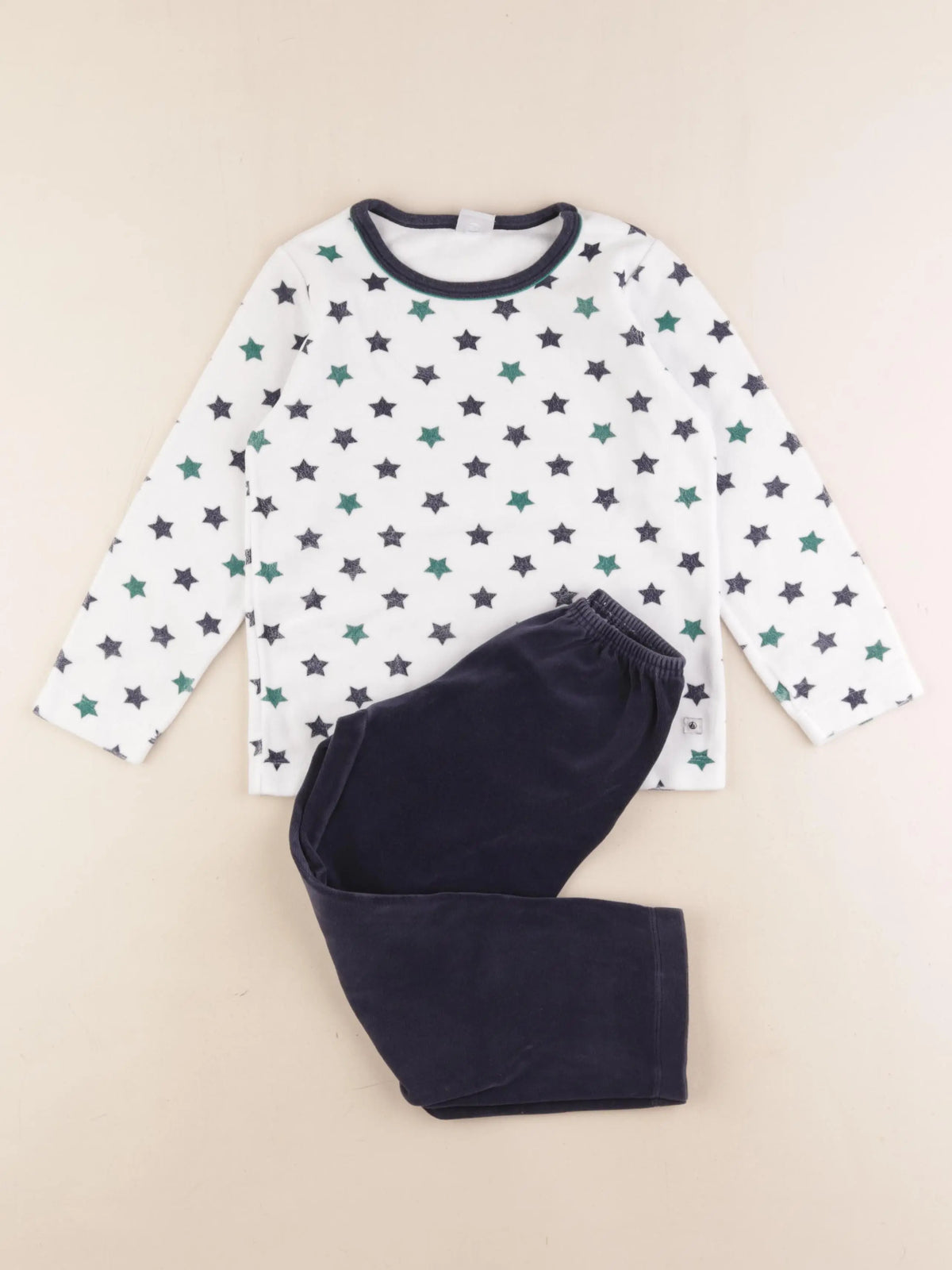 Petit Bateau - pyjama velours bleu, blanc - 6 ans