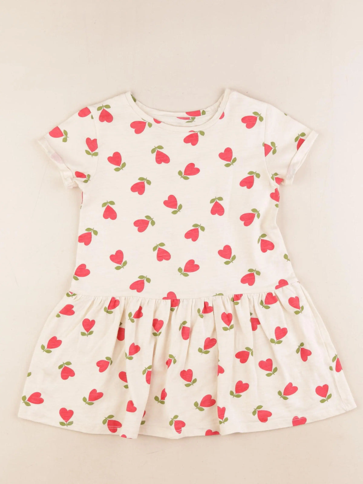Vertbaudet - robe beige, rouge - 4 ans