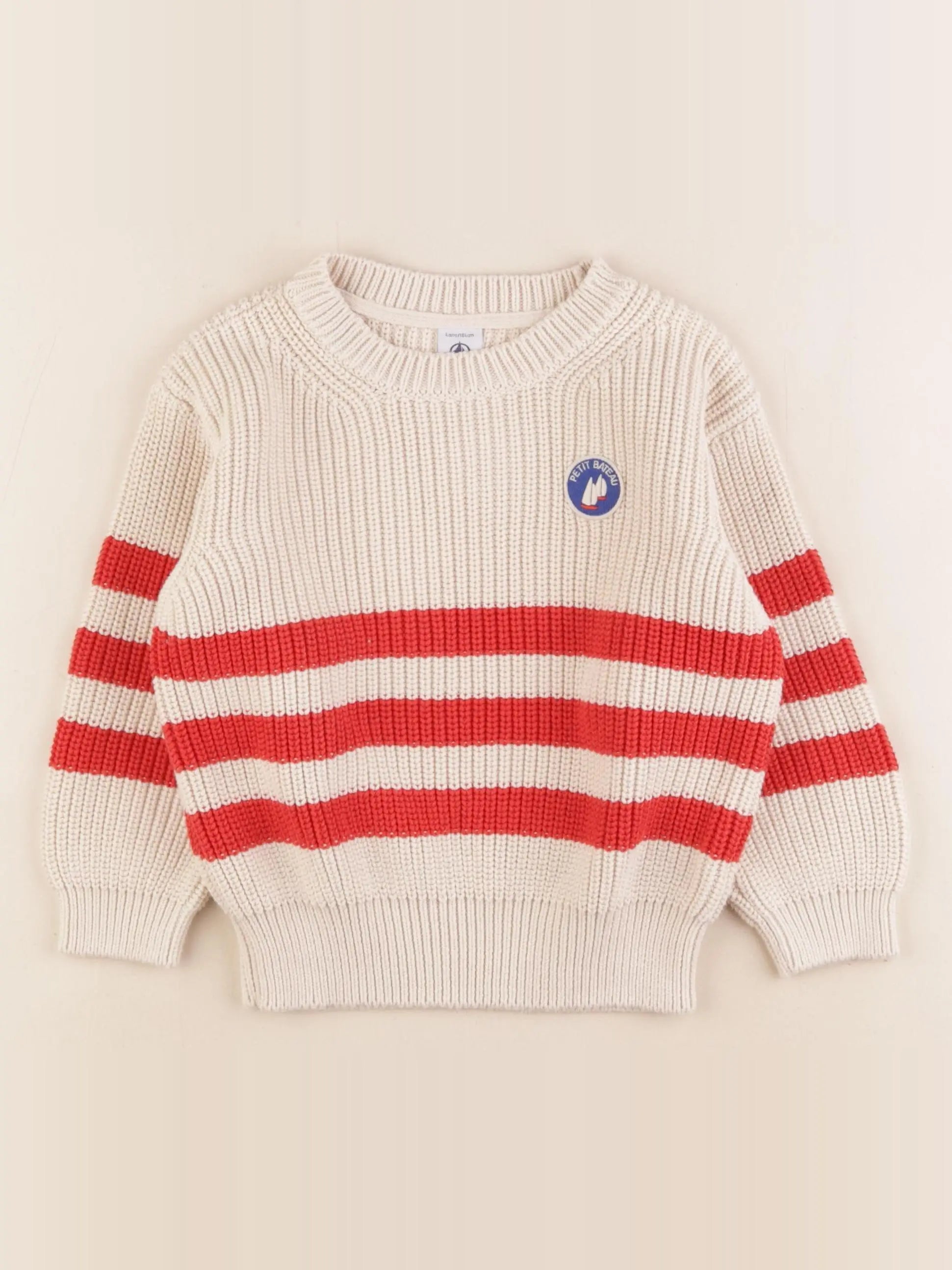 Petit Bateau - pull beige, rouge - 4 ans