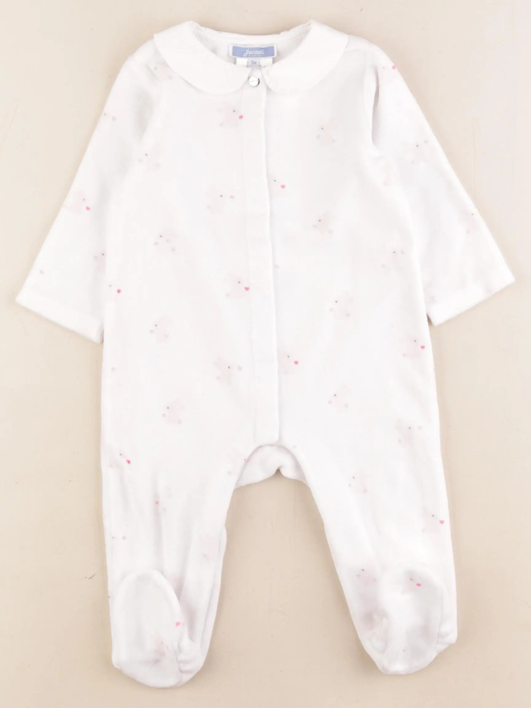 Jacadi - pyjama velours blanc, rose - 9 mois