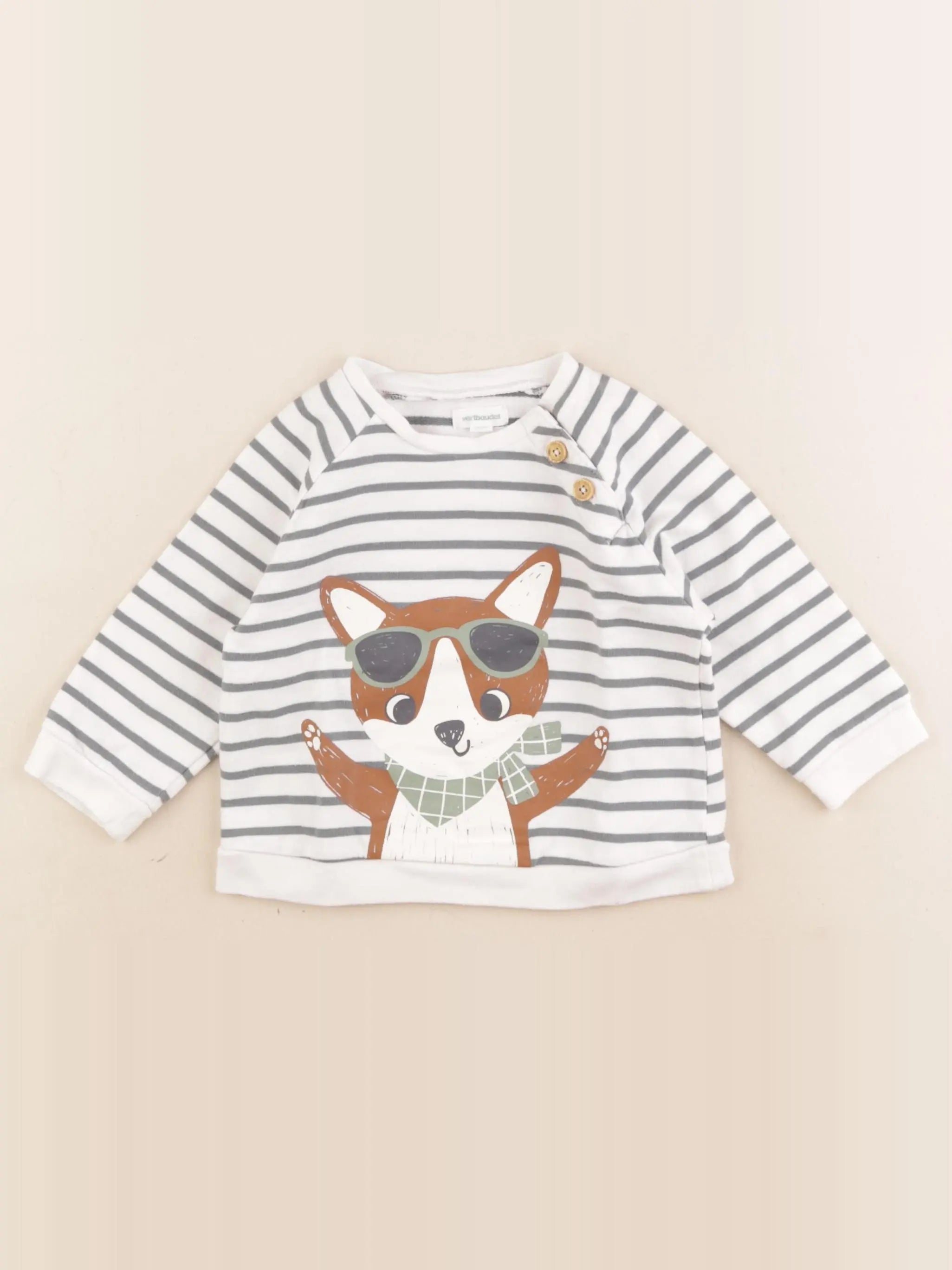 Vertbaudet - sweat blanc, vert - 18 mois
